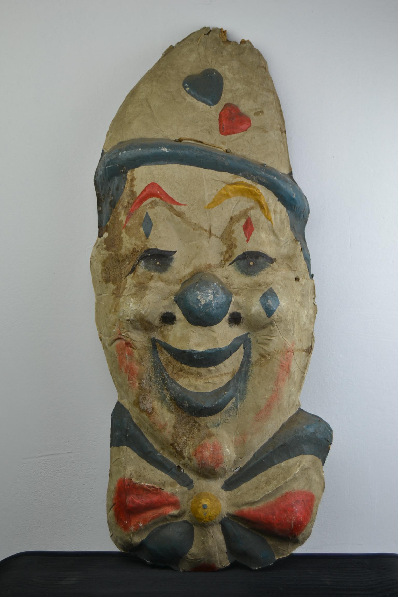 Smiling Circus Clown Head, Papier Mâché, 1930s 9