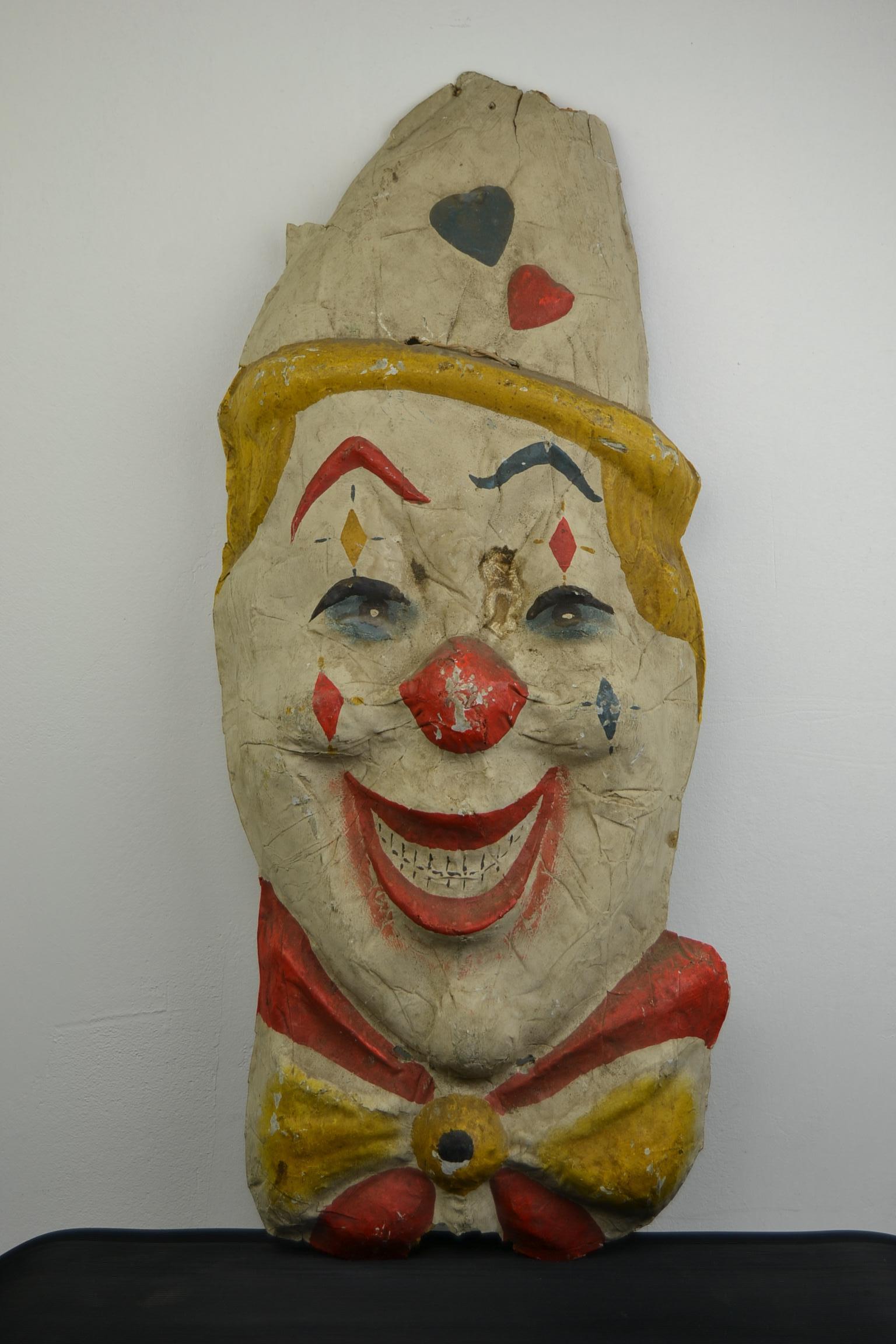 Smiling Circus Clown Head, Papier Mâché, 1930s 10