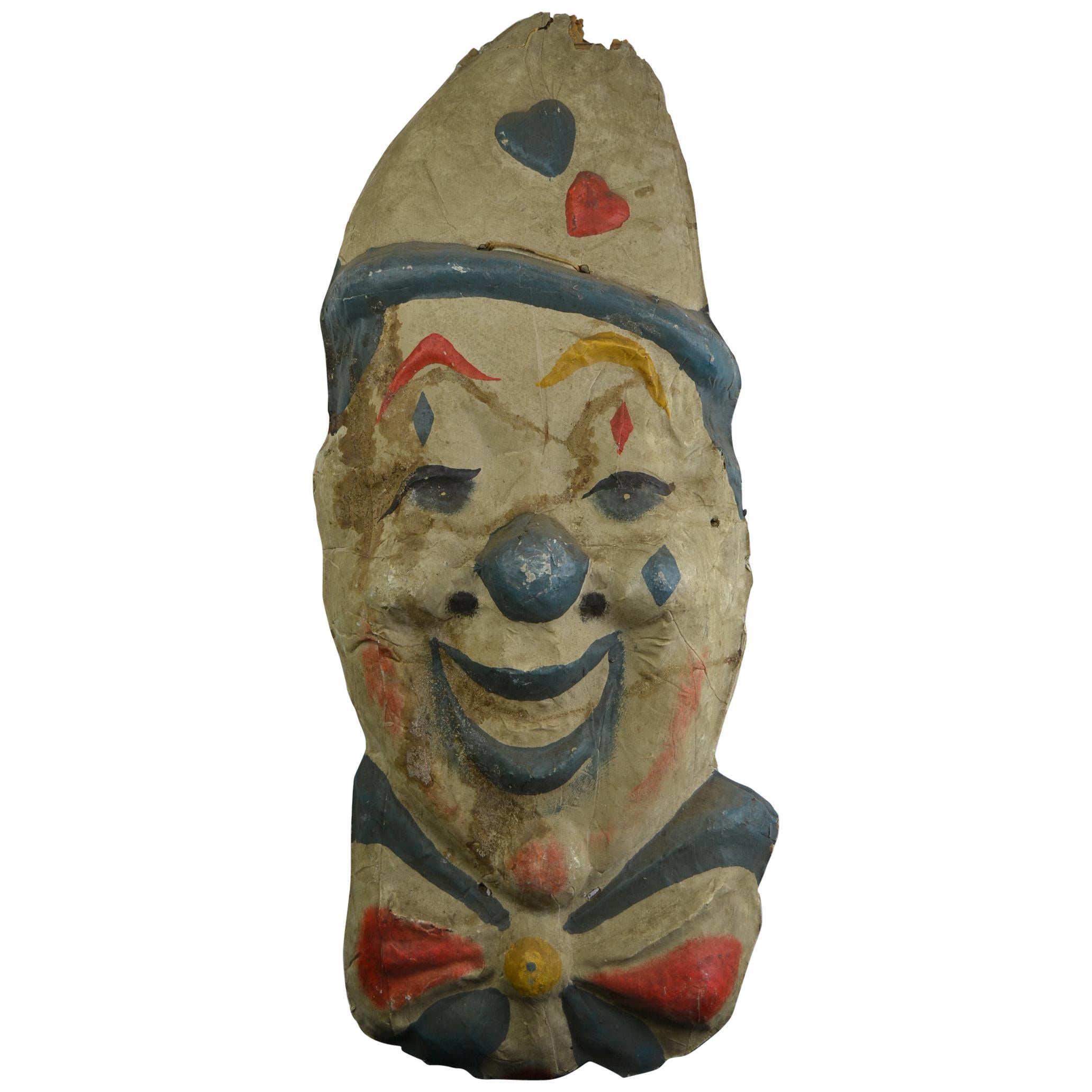 Smiling Circus Clown Head, Papier Mâché, 1930s