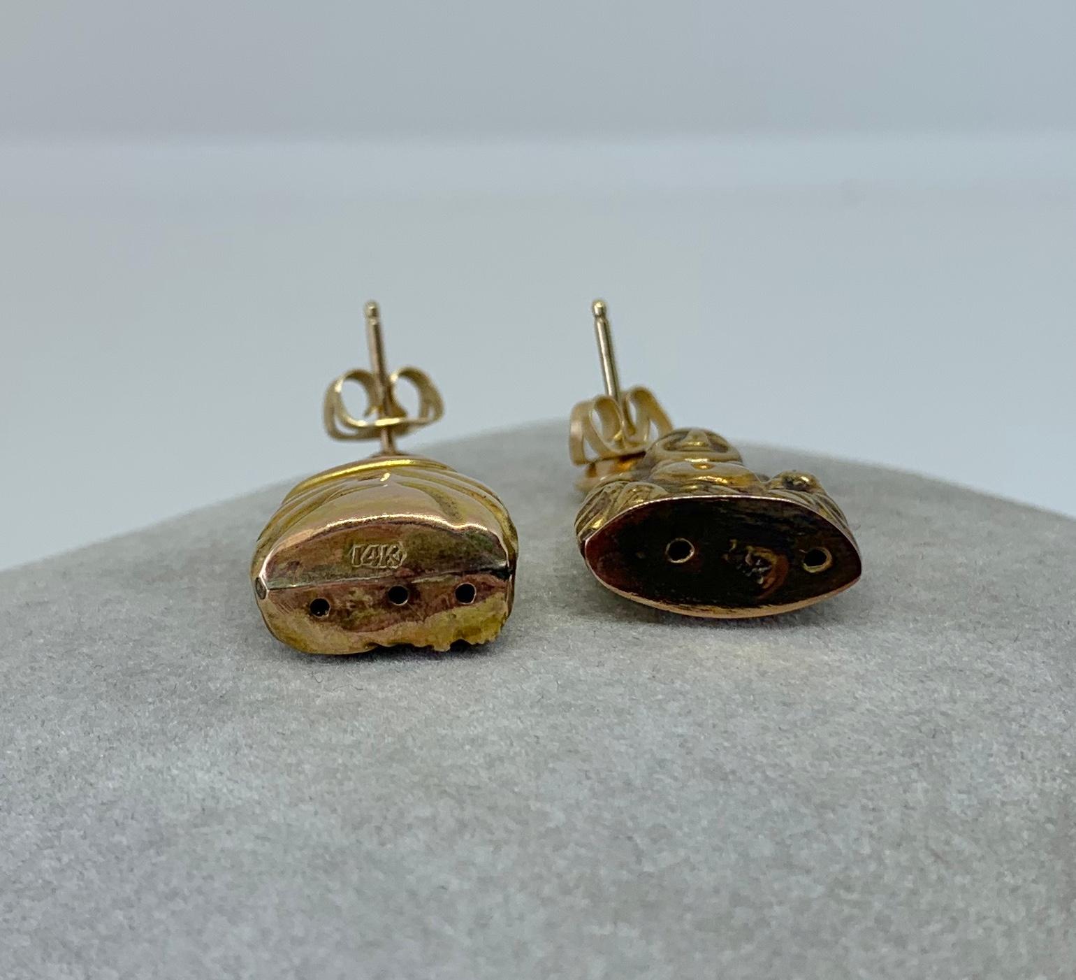 Boucles d'oreilles pendantes Boucles d'oreilles Bouddha en or 14 carats avec pendentifs en forme de joyeux en vente 3