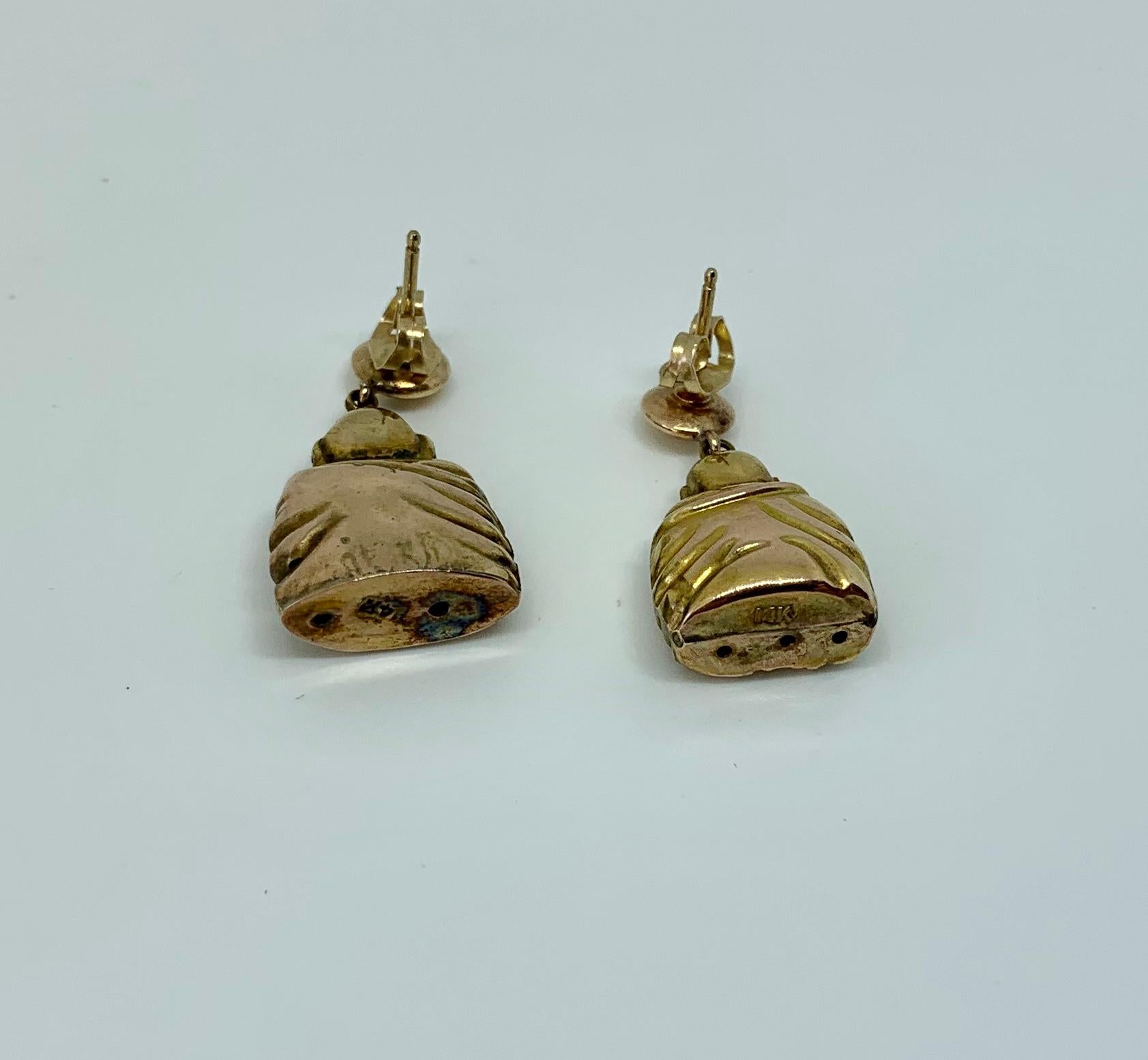 Smiling Happy Buddha Earrings Antique 14 Karat Gold Dangle Drop Earrings For Sale 1
