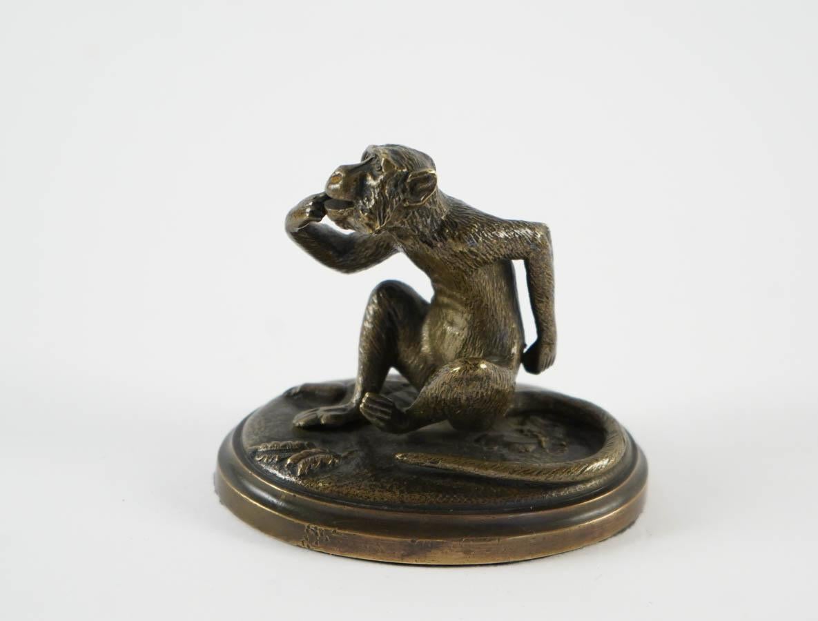 French Smiling Monkey Sculpture in Bronze, 20th Century Production