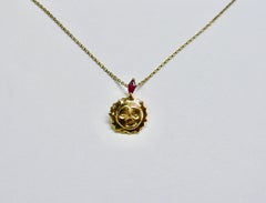 Smiling Sun Pendant with Ruby, Sterling Silver, 18 Karat Yellow Gold-Plated