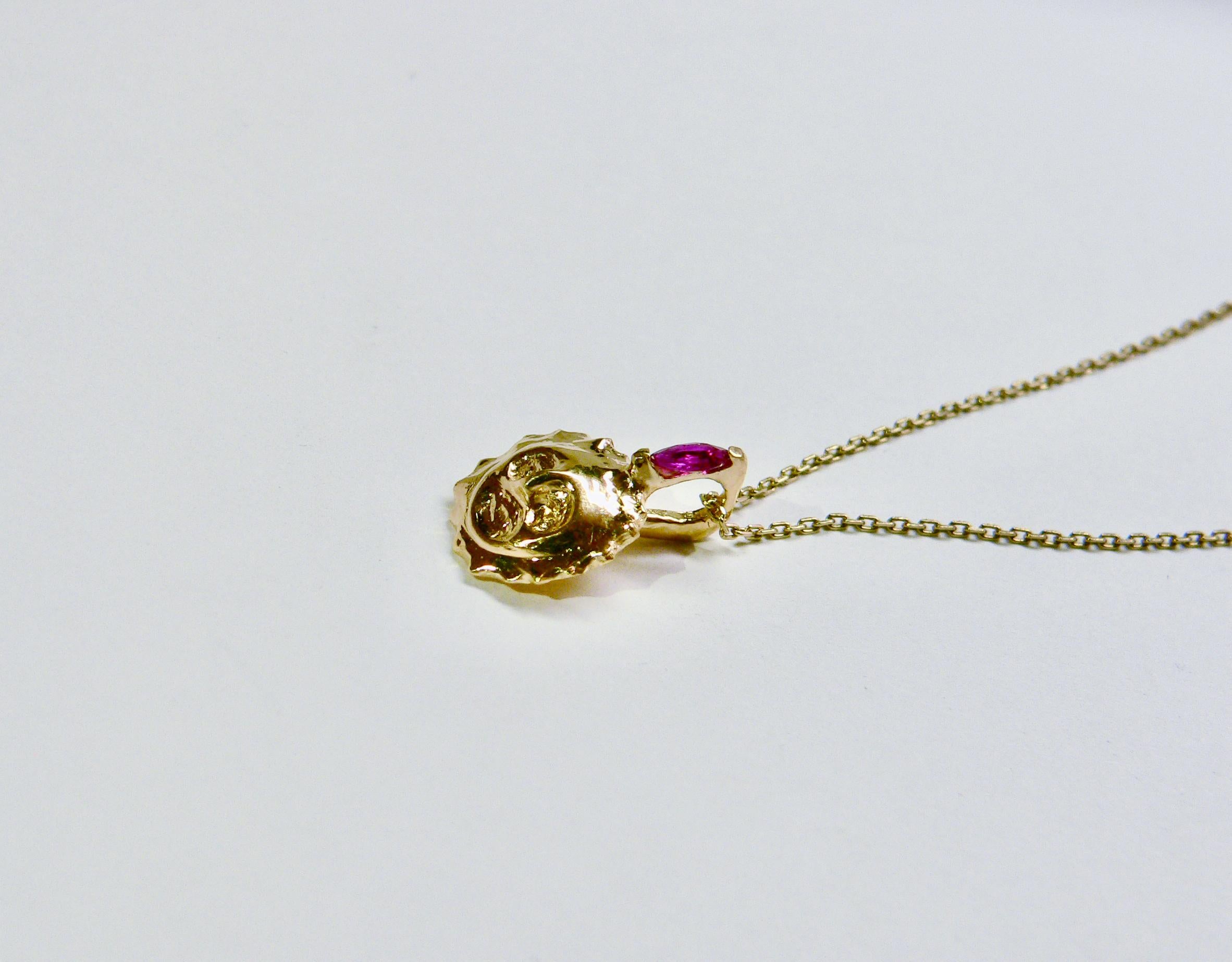 Smiling Sun Pendant with Ruby, Sterling Silver, 18 Karat Yellow Gold-Plated In New Condition For Sale In Tokyo, JP