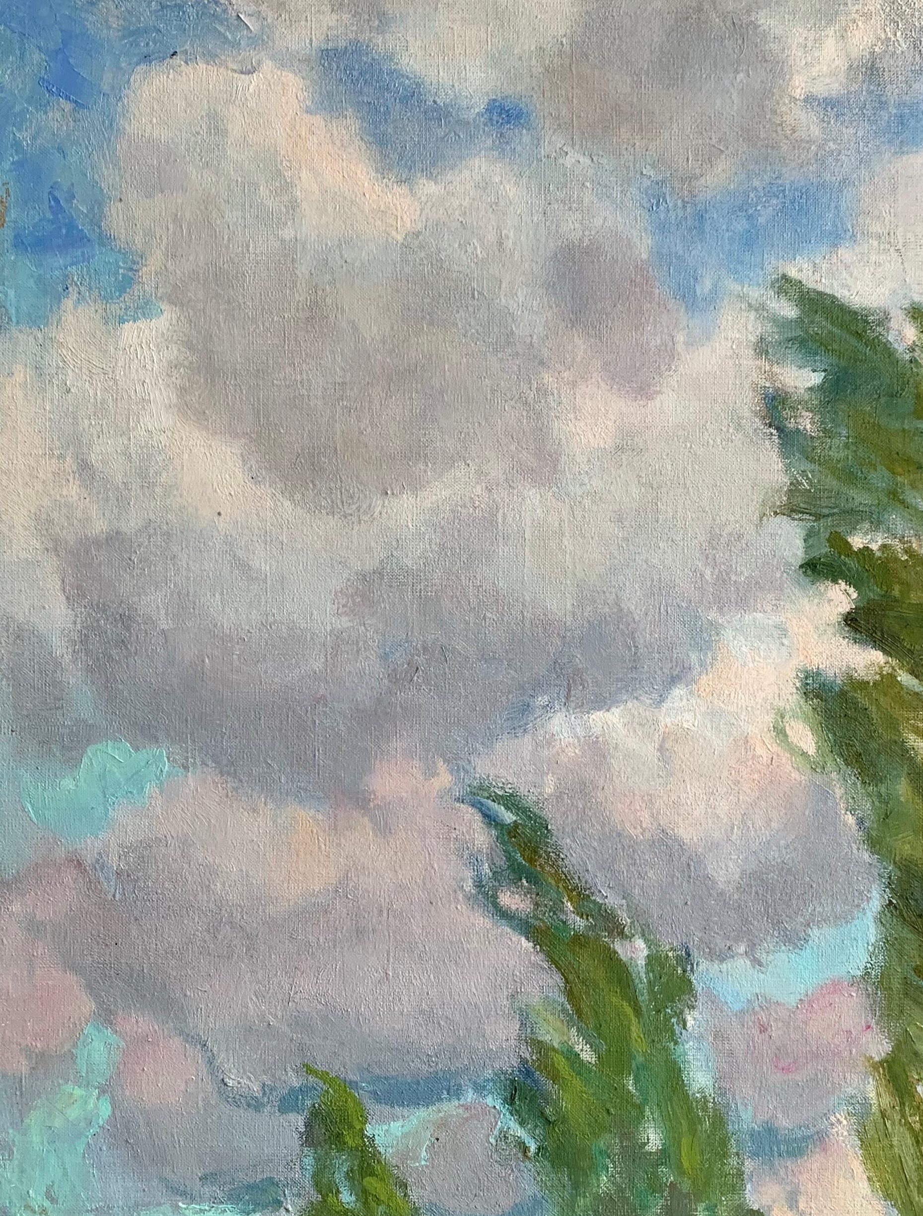 Bright Sky Landscape Vintage Oil Canvas Painting Framed Original Art by Smirnov For Sale 2