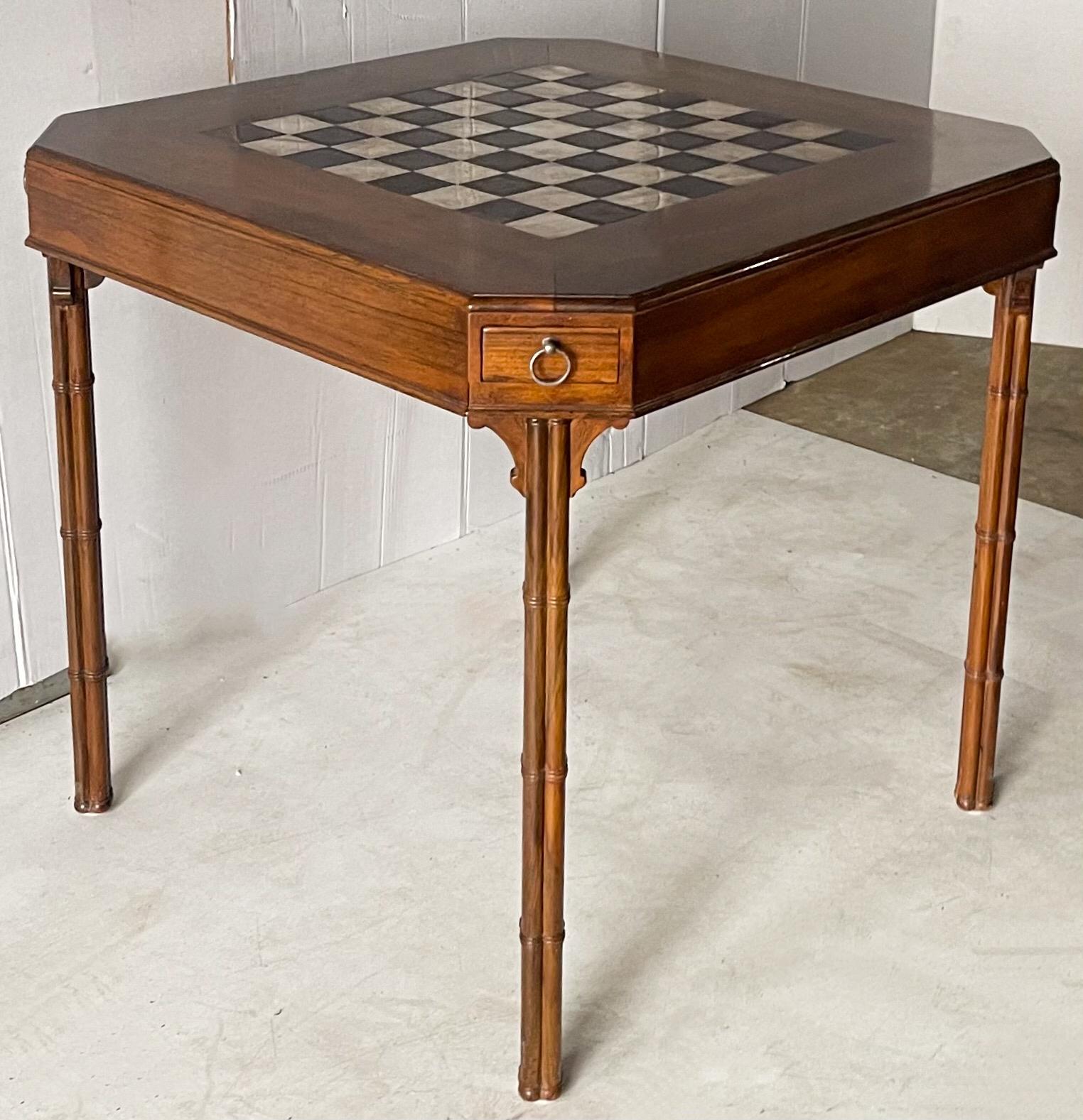 American Smith and Watson Regency Style Faux Bamboo Game Table and Chairs