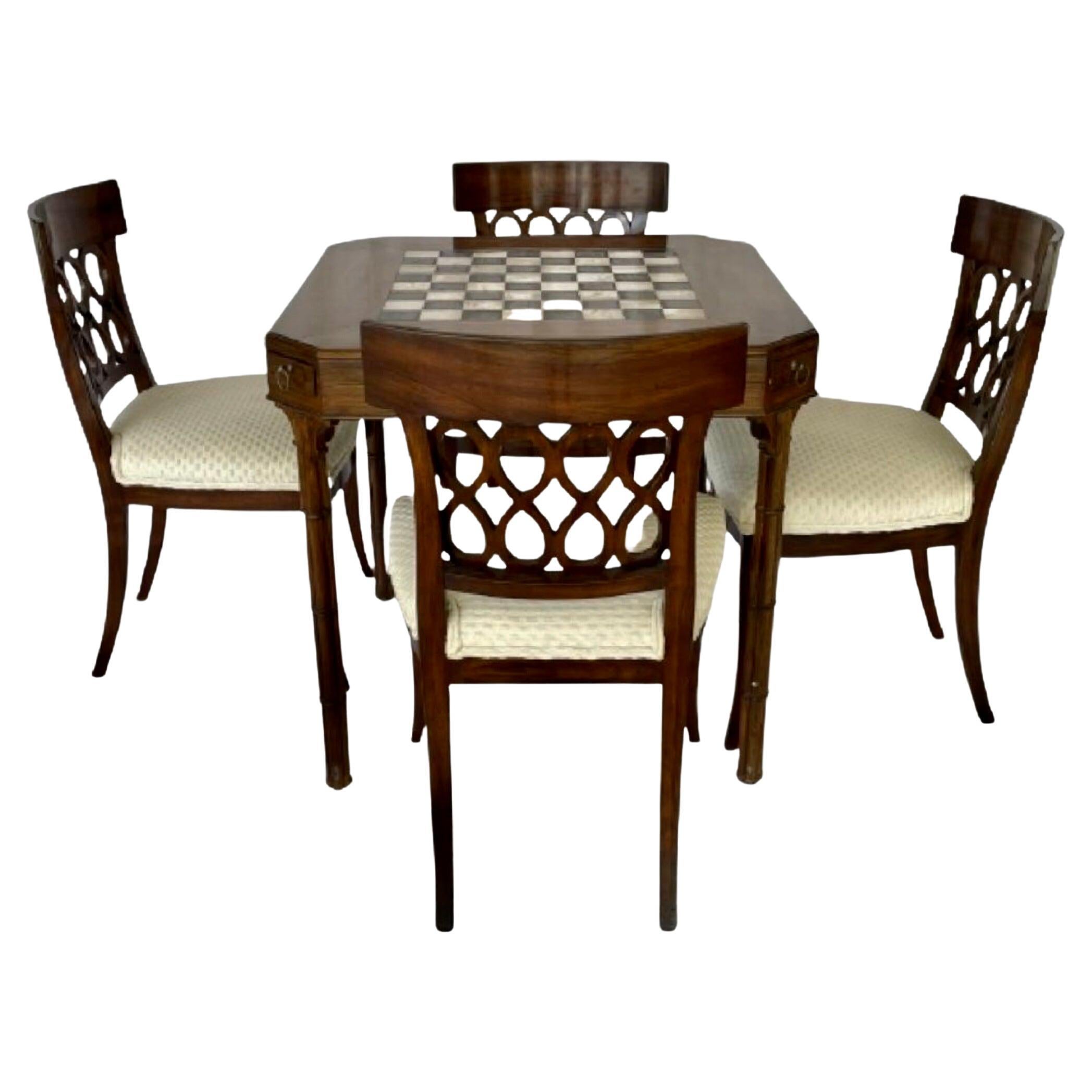 Smith and Watson Regency Style Faux Bamboo Game Table and Chairs