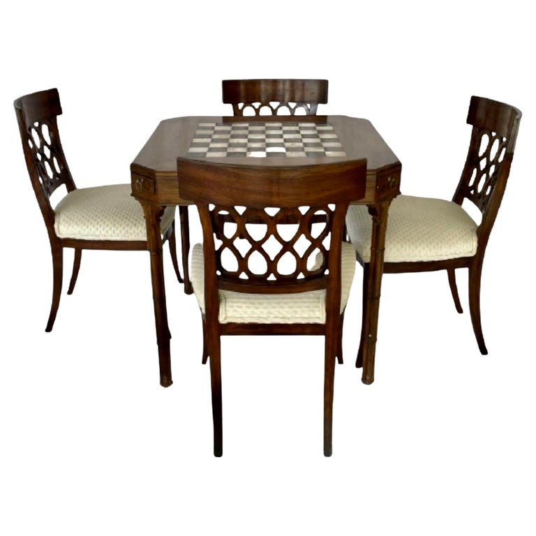 Smith and Watson Regency Style Faux Bamboo Game Table and Chairs For