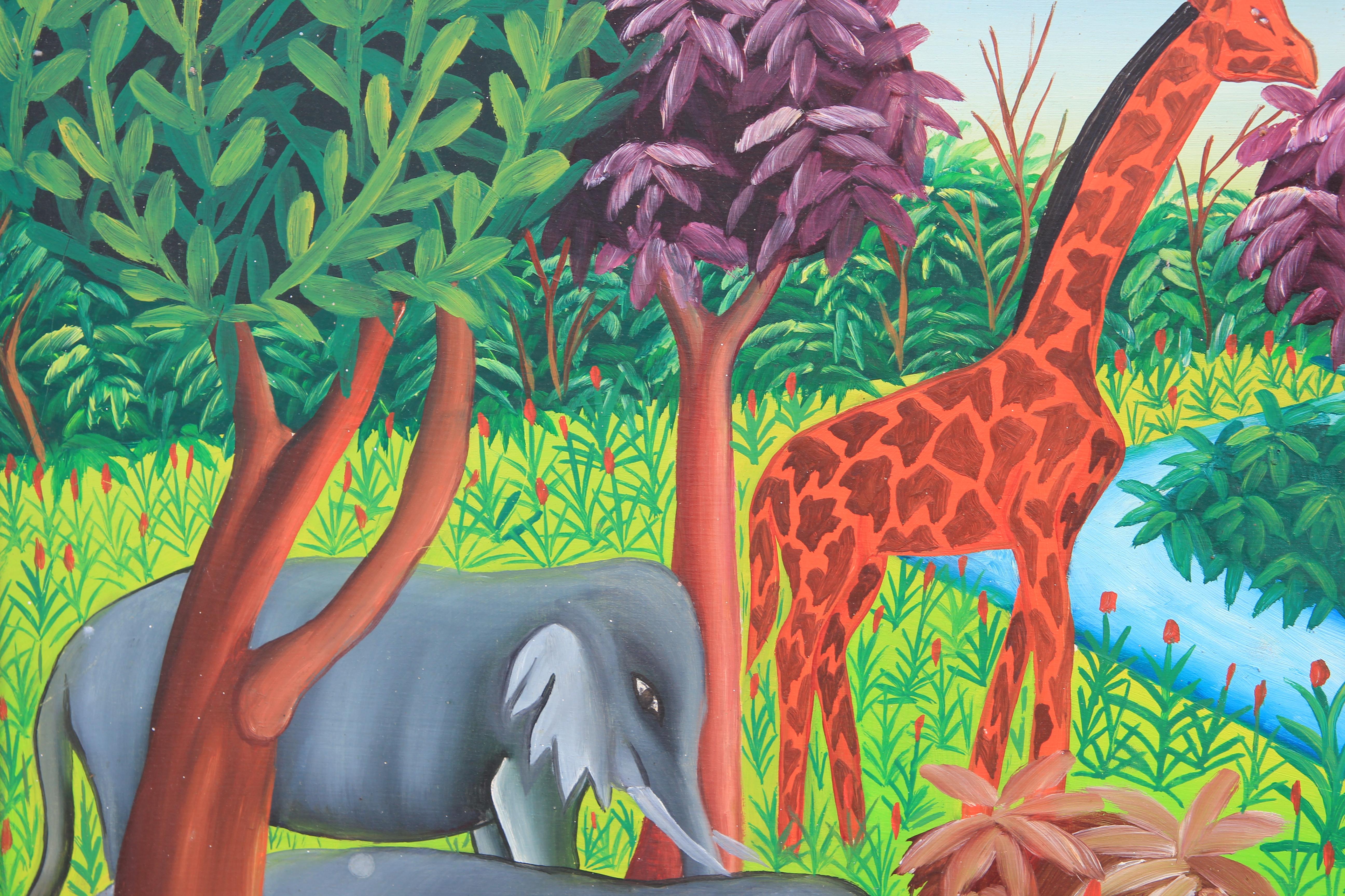 Surrealist Jungle Animals Painting by Haitian Artist 1