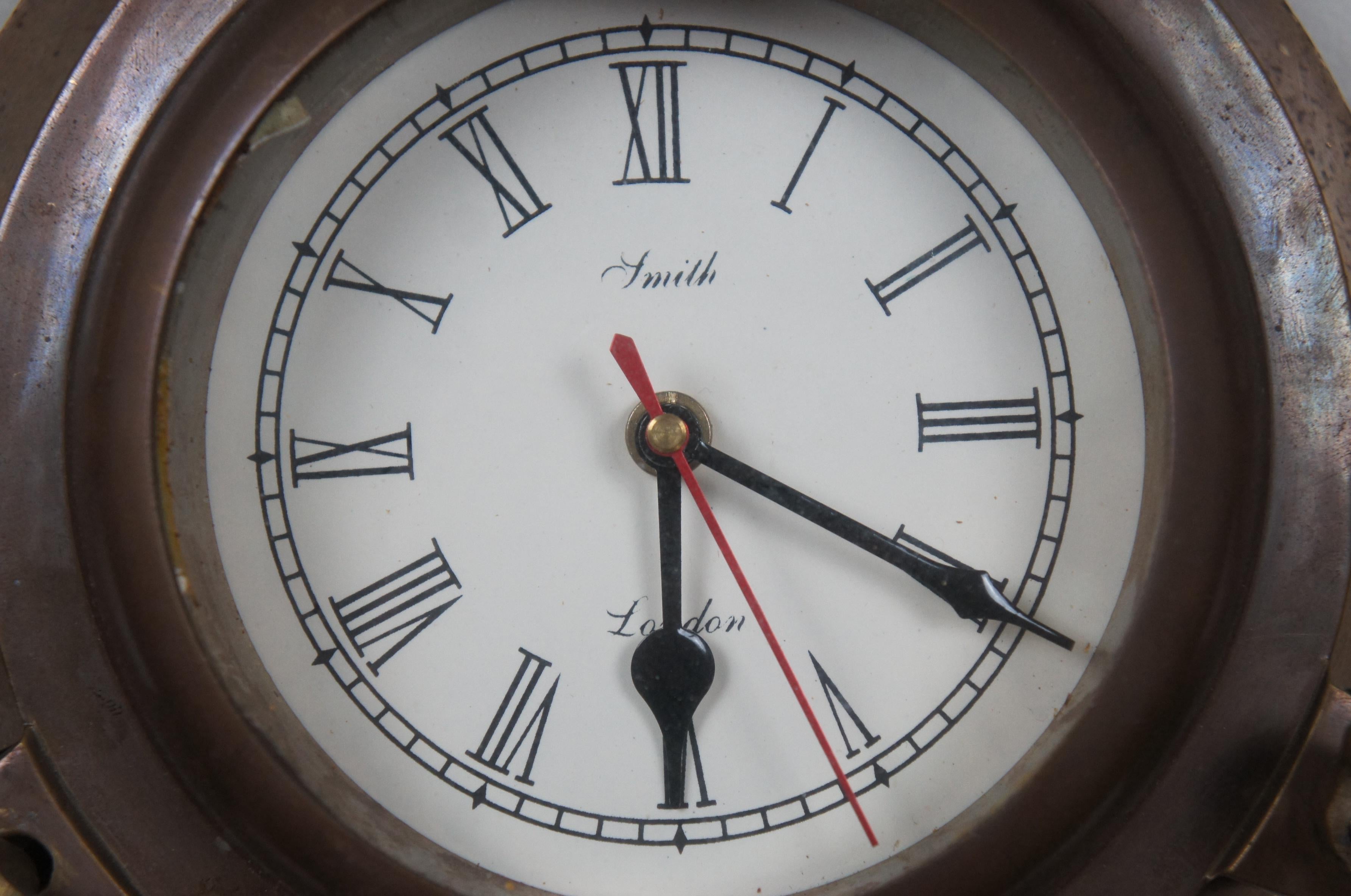 Smith London Nautical Maritime Ships Wheel Brass Porthole Wall Clock 25