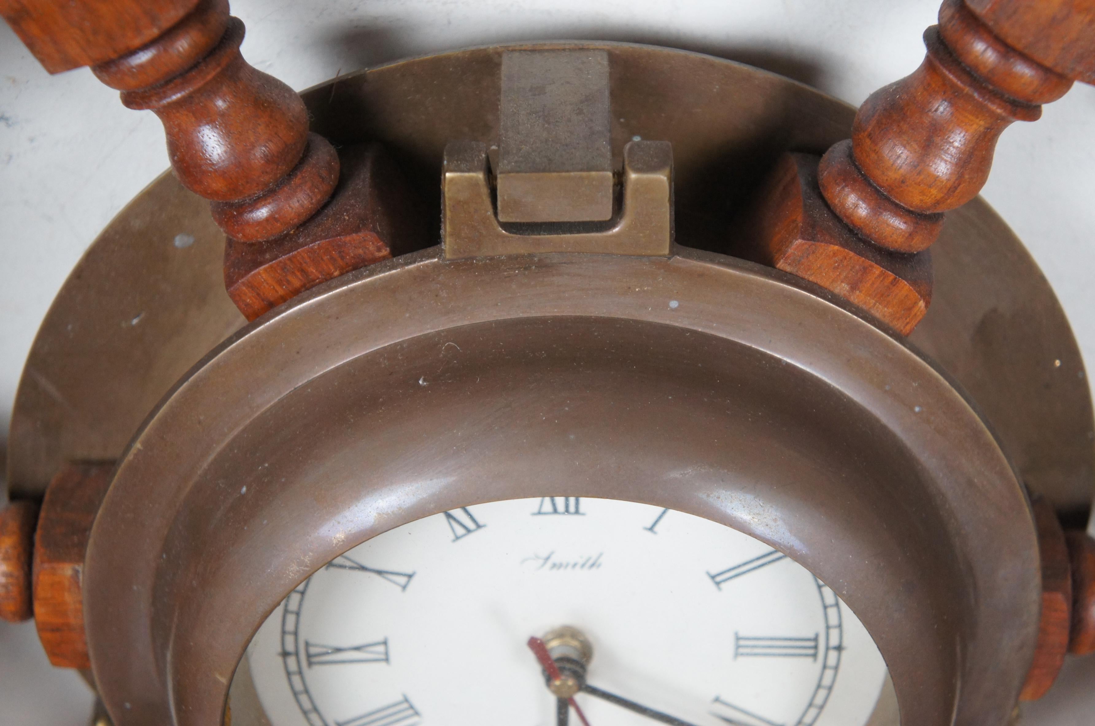 Smith London Nautical Maritime Ships Wheel Brass Porthole Wall Clock 25