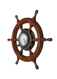 Smith London Nautical Maritime Ships Wheel Brass Porthole Wall Clock 25"