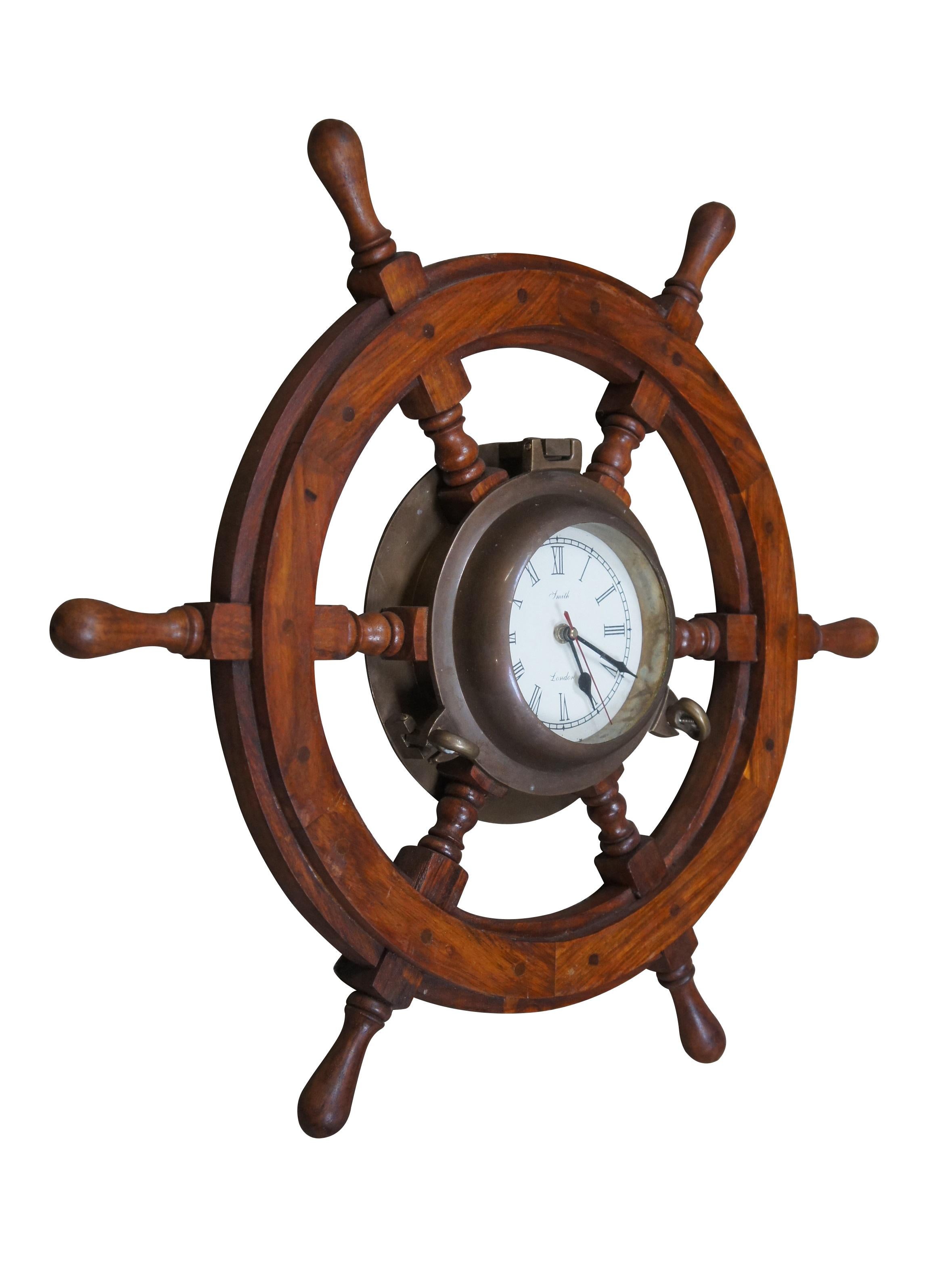 Smith London Nautical Maritime Ships Wheel Brass Porthole Wall Clock 25