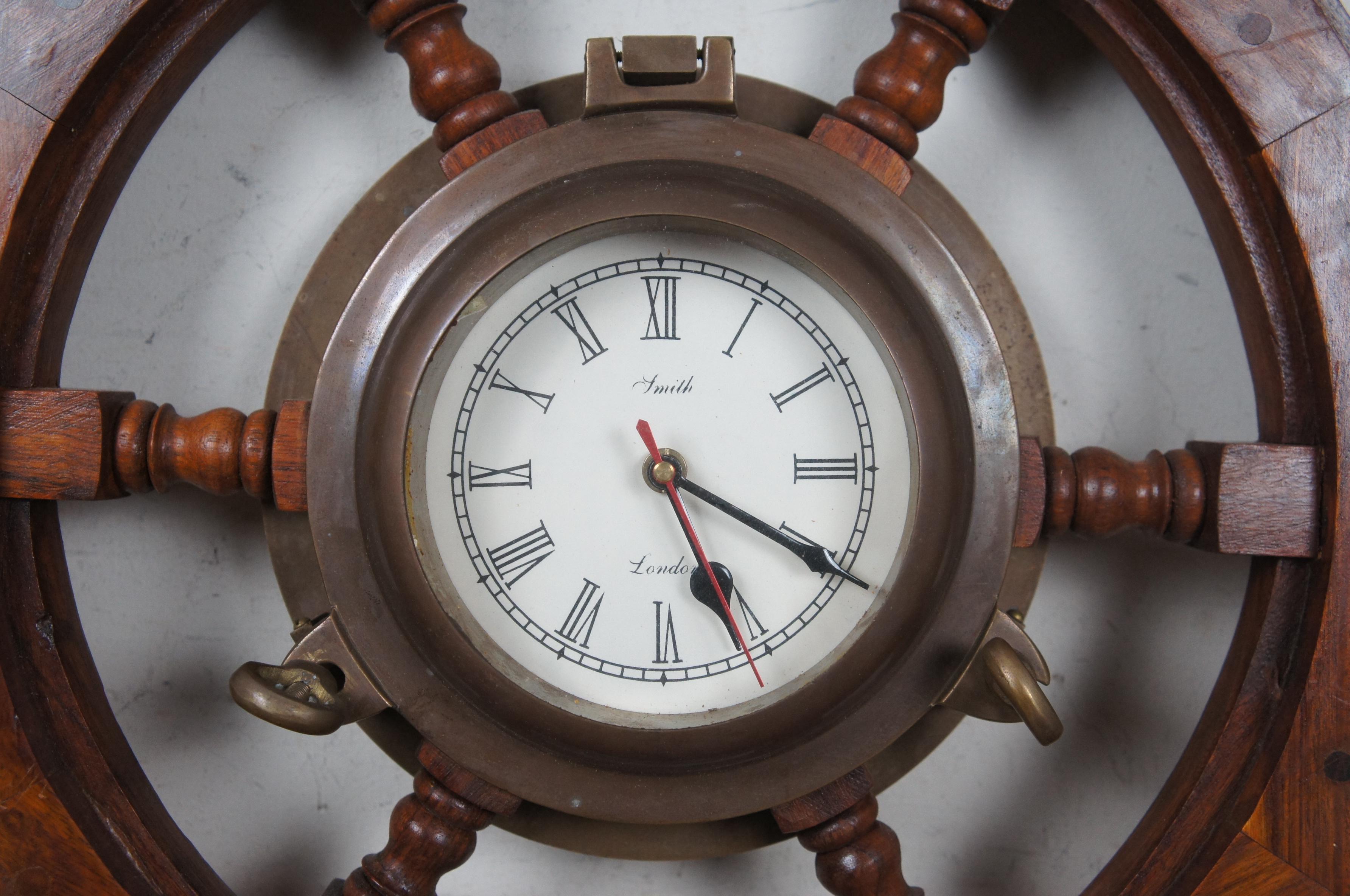 Smith London Nautical Maritime Ships Wheel Brass Porthole Wall Clock 25