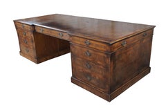 Smith & Watson English Georgian Burl Walnut Executive Library Pedestal Desk 96"