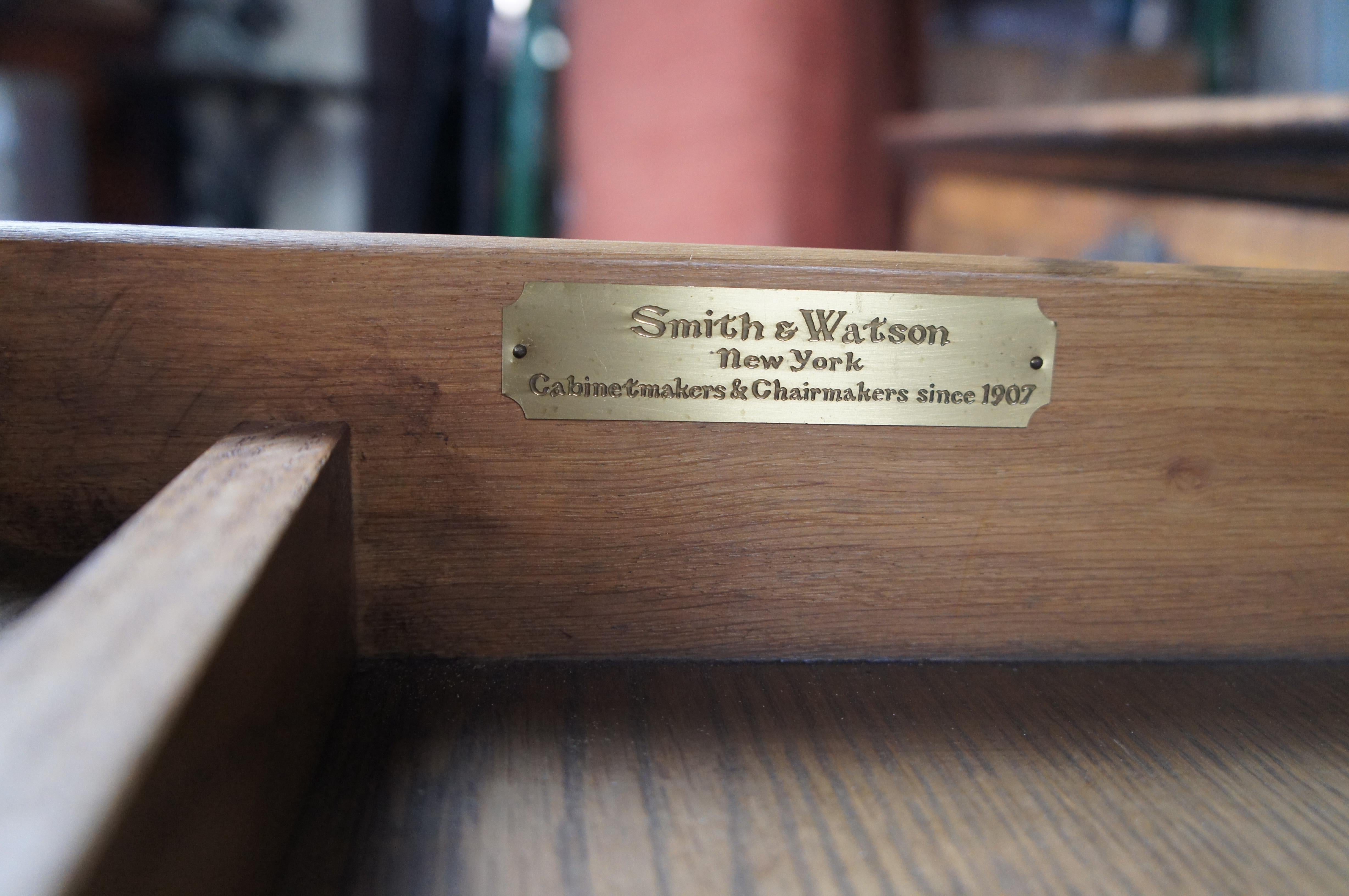 Smith & Watson English Georgian Burl Walnut Executive Library Pedestal Desk 96
