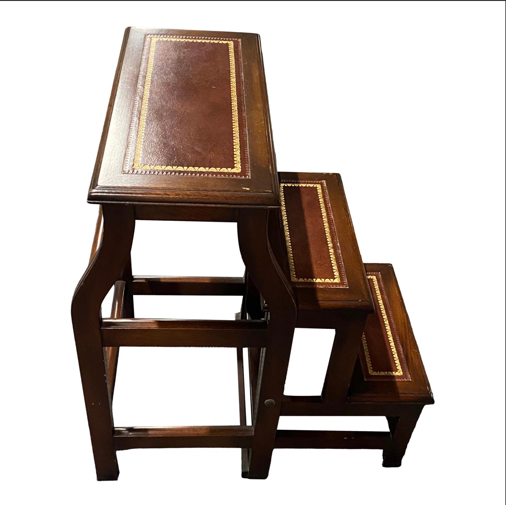 Smith & Watson English Regency Style Stepped Library Stool with Tooled Leather Nesting Steps

24