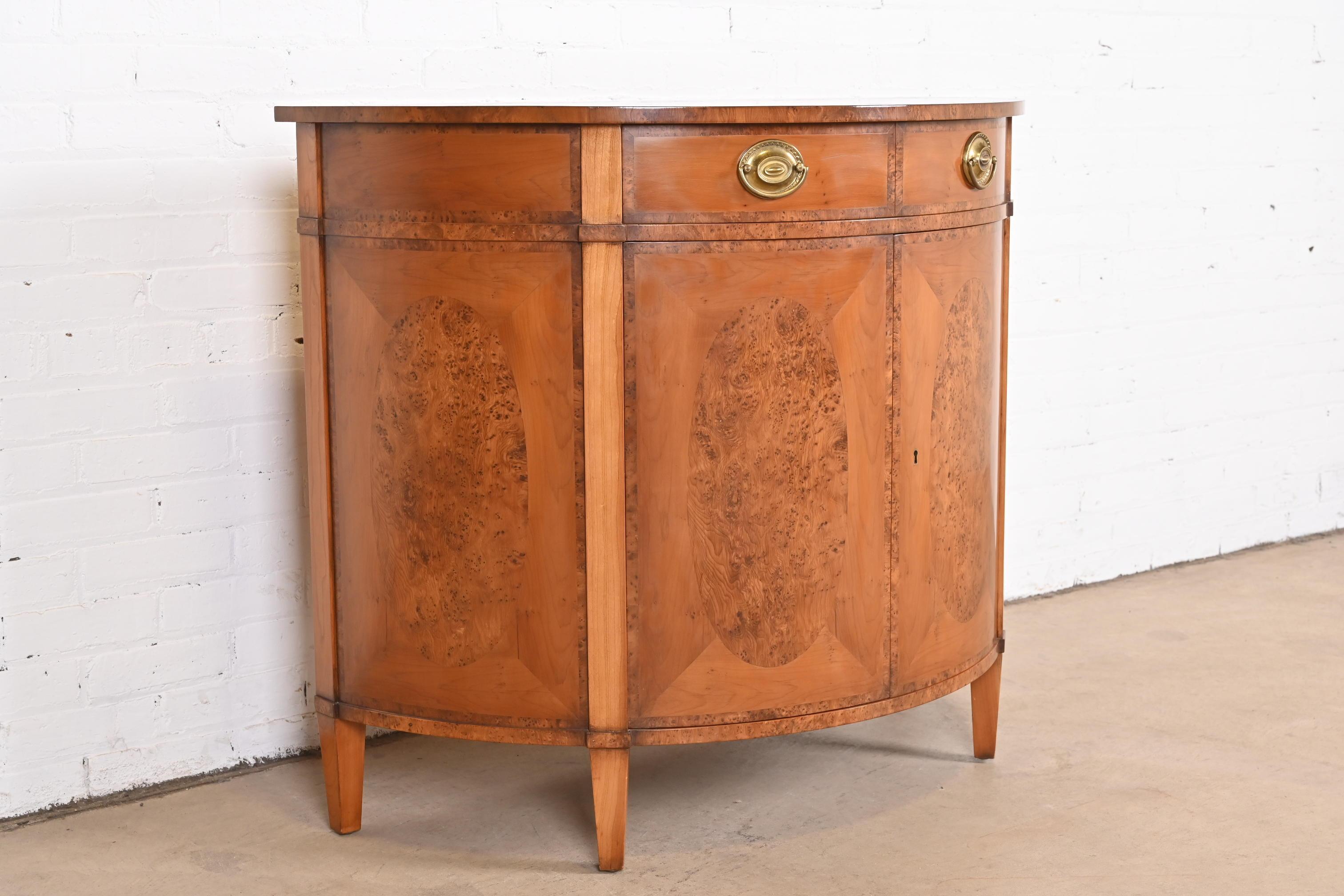Brass Smith & Watson Georgian Burl and Yew Wood Demilune Sideboard or Bar Cabinet