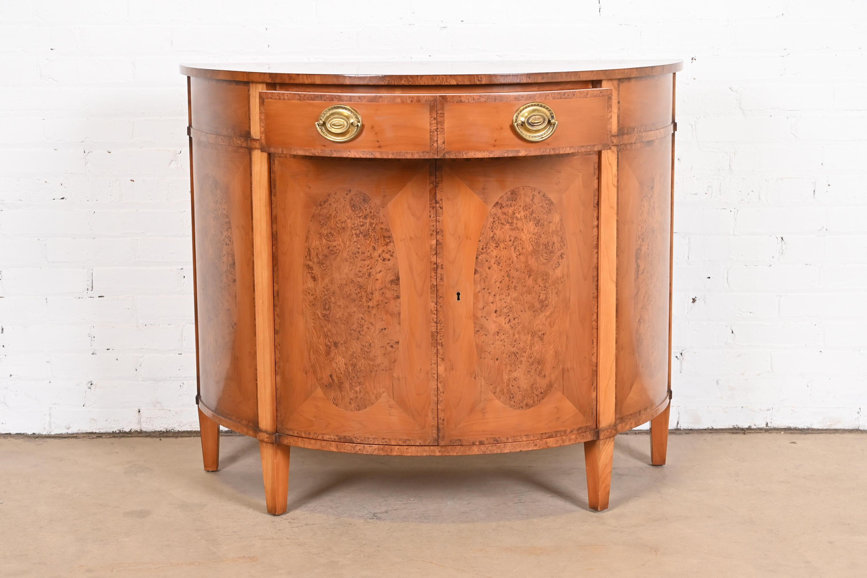 Smith & Watson Georgian Burl and Yew Wood Demilune Sideboard or Bar Cabinet 1