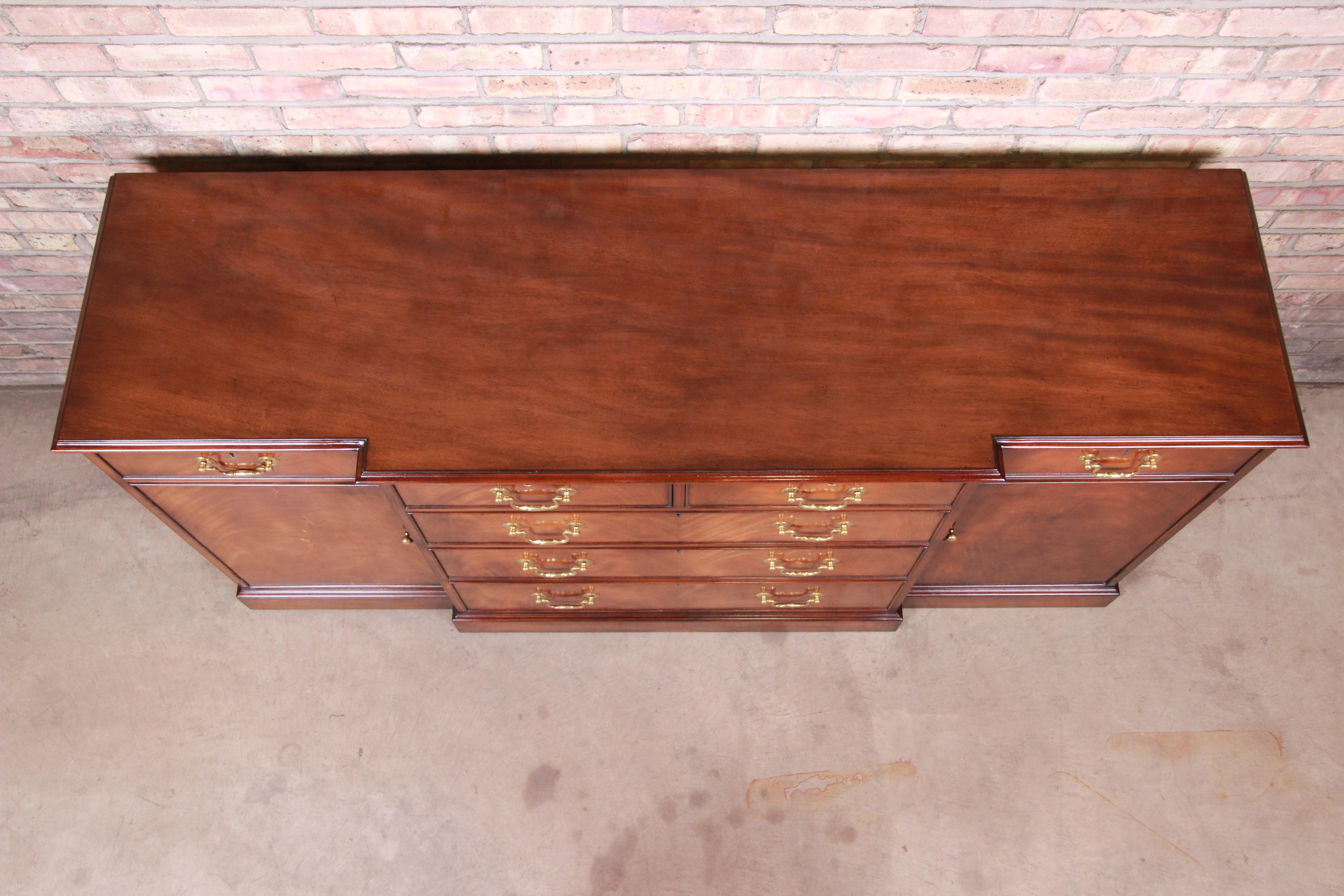 Brass Smith & Watson Georgian Flame Mahogany Sideboard Credenza or Bar Cabinet