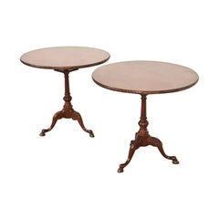Smith & Watson Georgian Mahogany and Burl Wood Pedestal Tea Tables, Pair