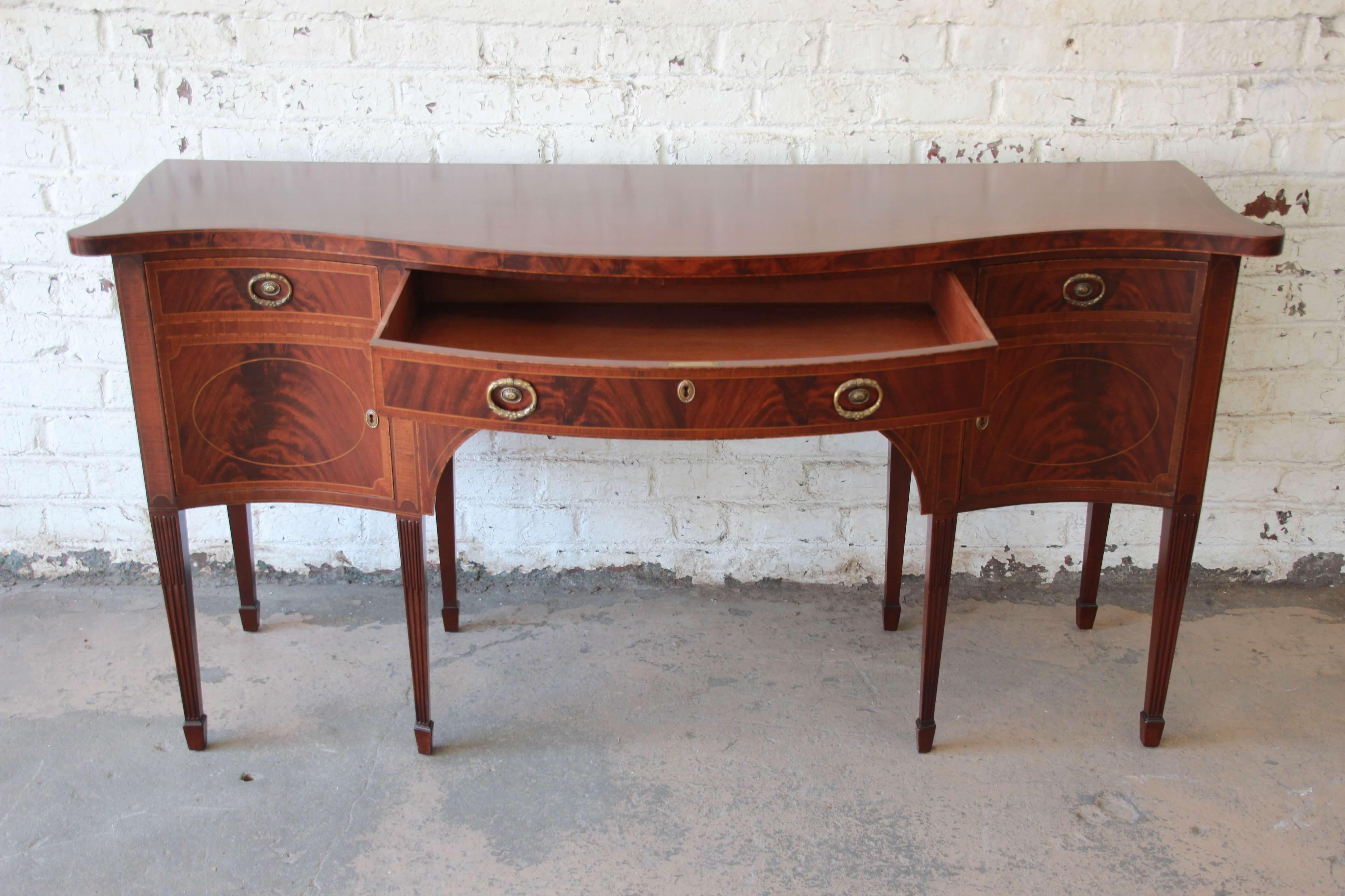 Smith & Watson Inlaid Flame Mahogany Federal Style Sideboard Buffet In Good Condition In South Bend, IN