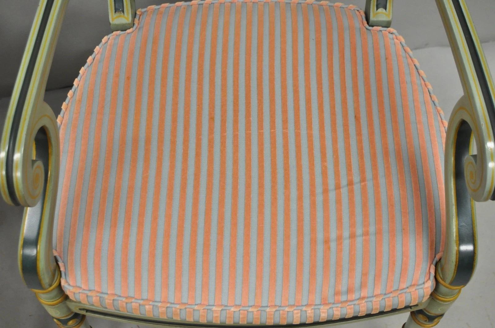 Smith & Watson Regency Adams Style Green Painted Cane Arm Chairs - a Pair For Sale 3