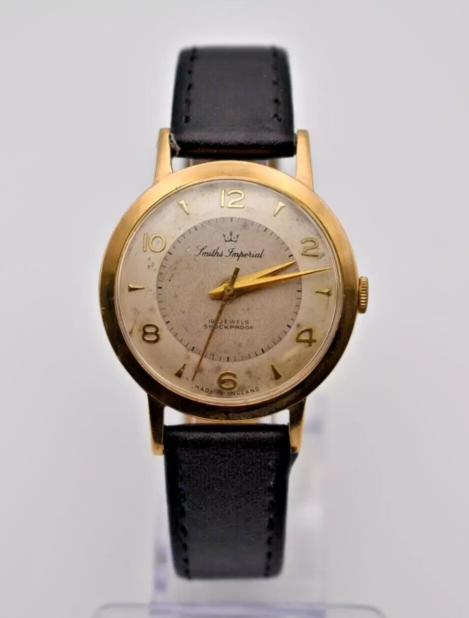 Smiths Imperial 9ct Gold Tw Tone Dial 19 Jewels Men's Wrist Watch For Sale 1