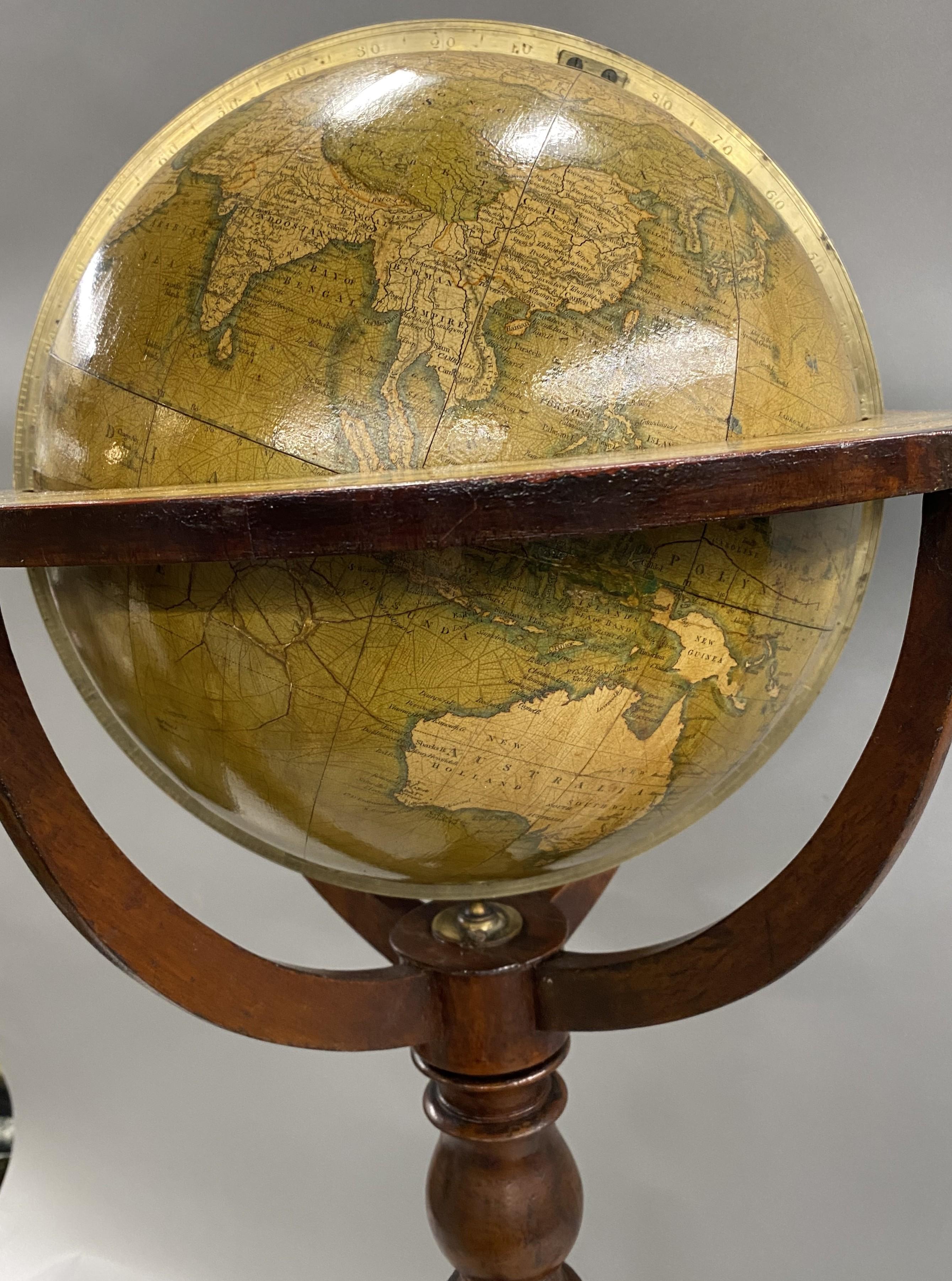Hand-Carved Smith’s Terrestrial Globe on Mahogany Stand circa 1830