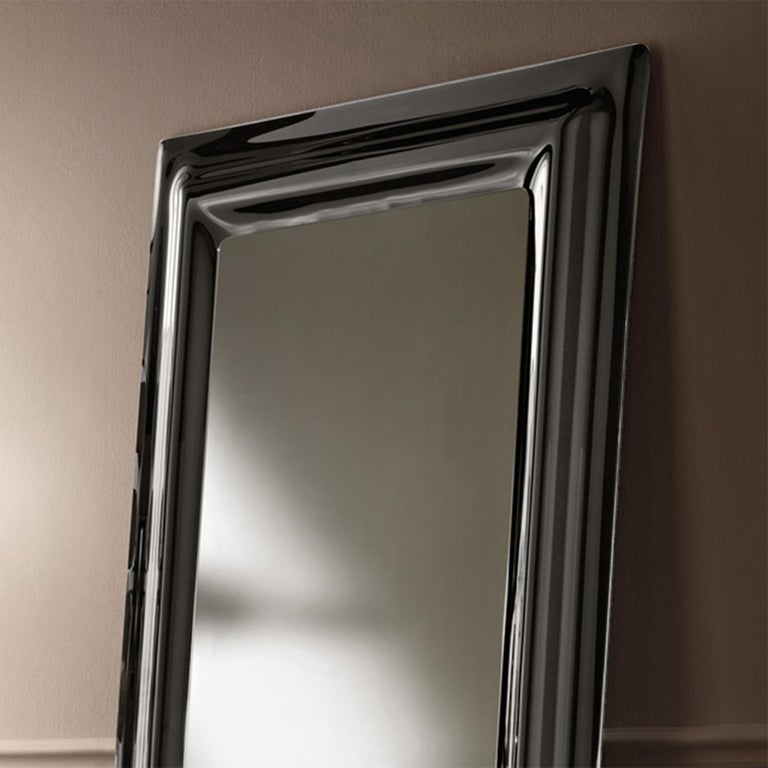 Italian Smocked Black Rectangular Mirror For Sale