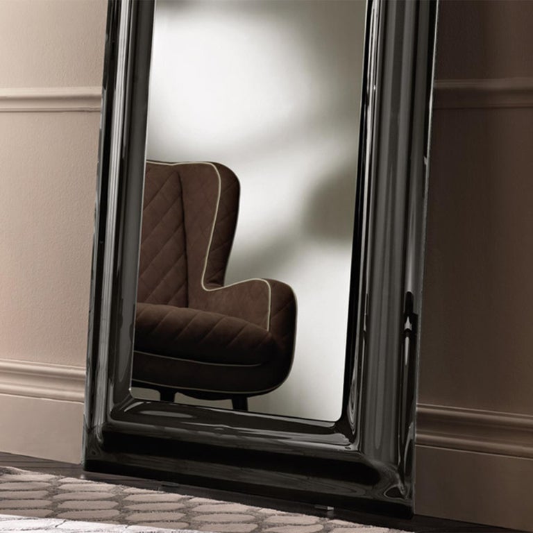 Tempered Smocked Black Rectangular Mirror For Sale