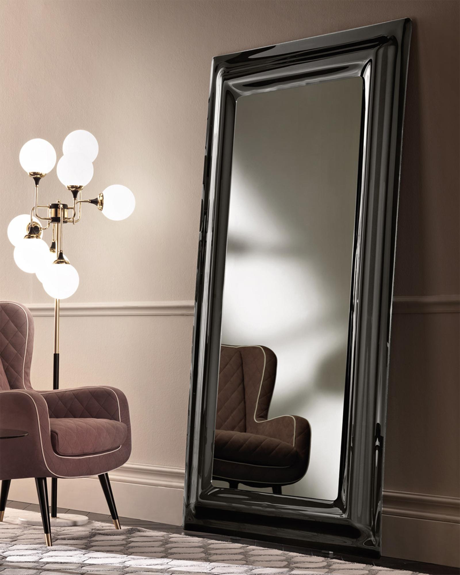 Smocked Black Rectangular Mirror In New Condition In Paris, FR