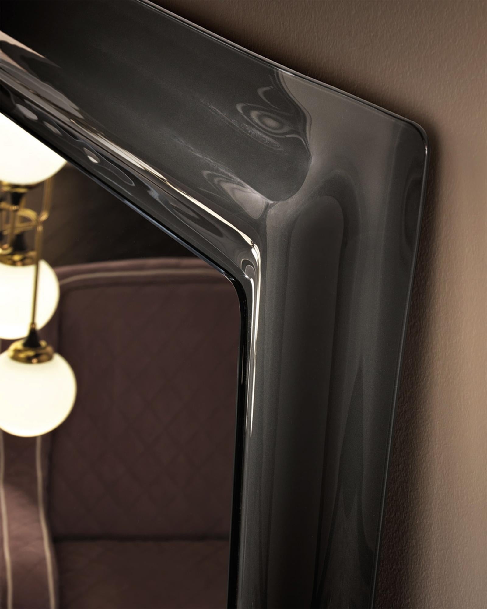 Contemporary Smocked Black Rectangular Mirror