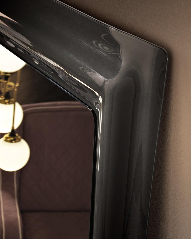 Contemporary Smocked Black Rectangular Mirror For Sale