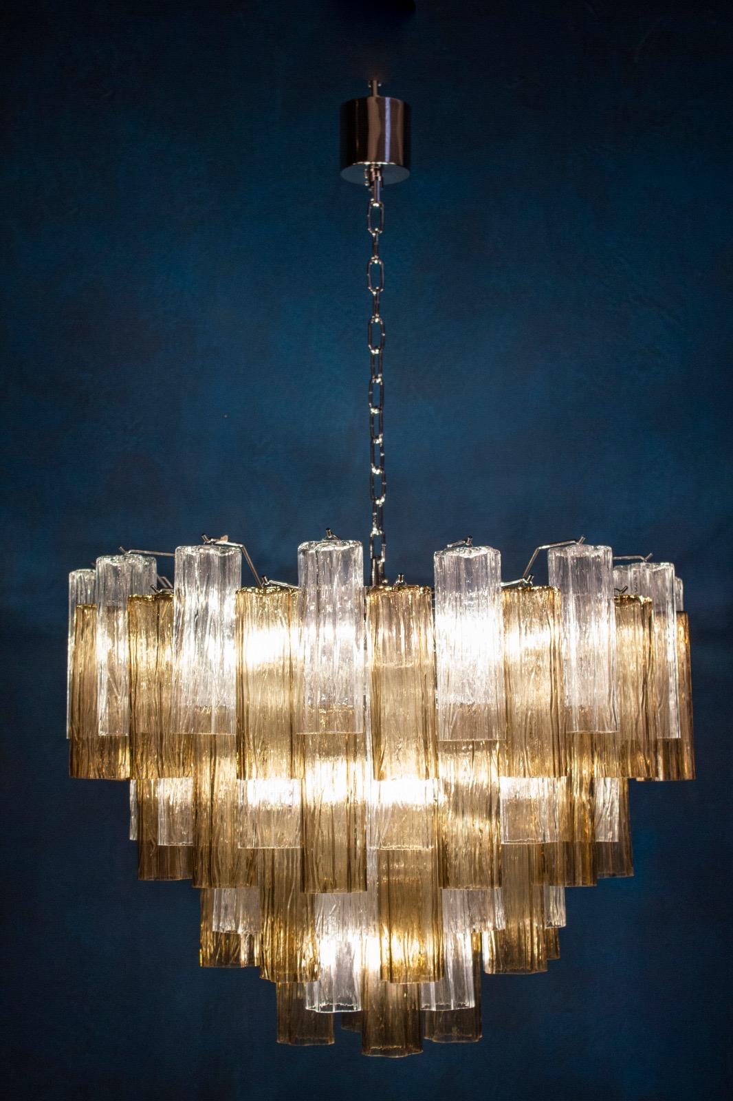 Mid-Century Modern Smoke and Clear Modern Murano Glass Tronchi Chandelier or Ceiling Light