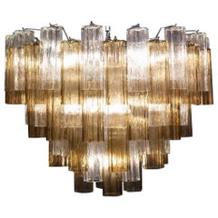 Smoke and Clear Modern Murano Glass Tronchi Chandelier or Ceiling Light