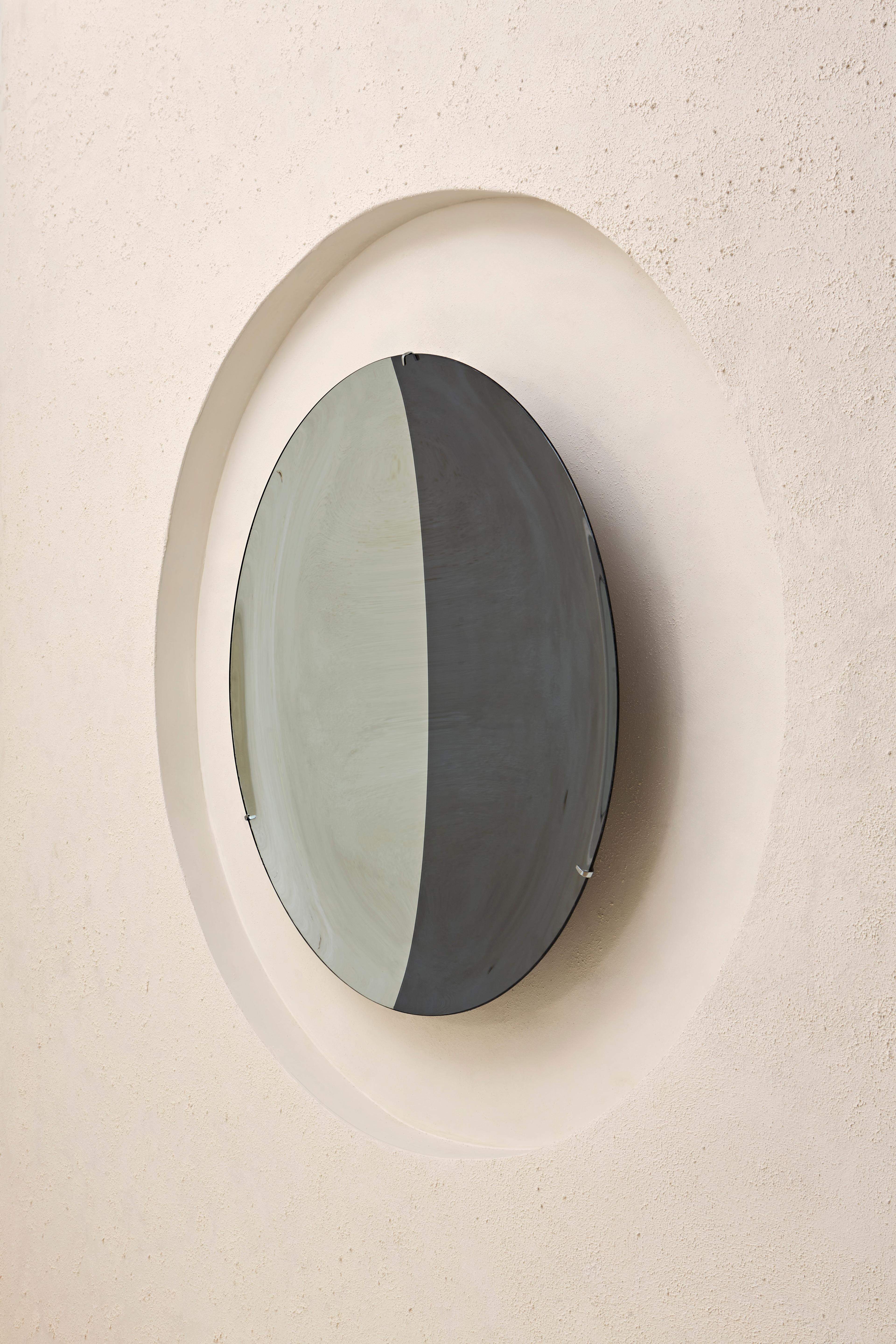 Hand-Crafted Smoke and Silver Concave Mirror For Sale