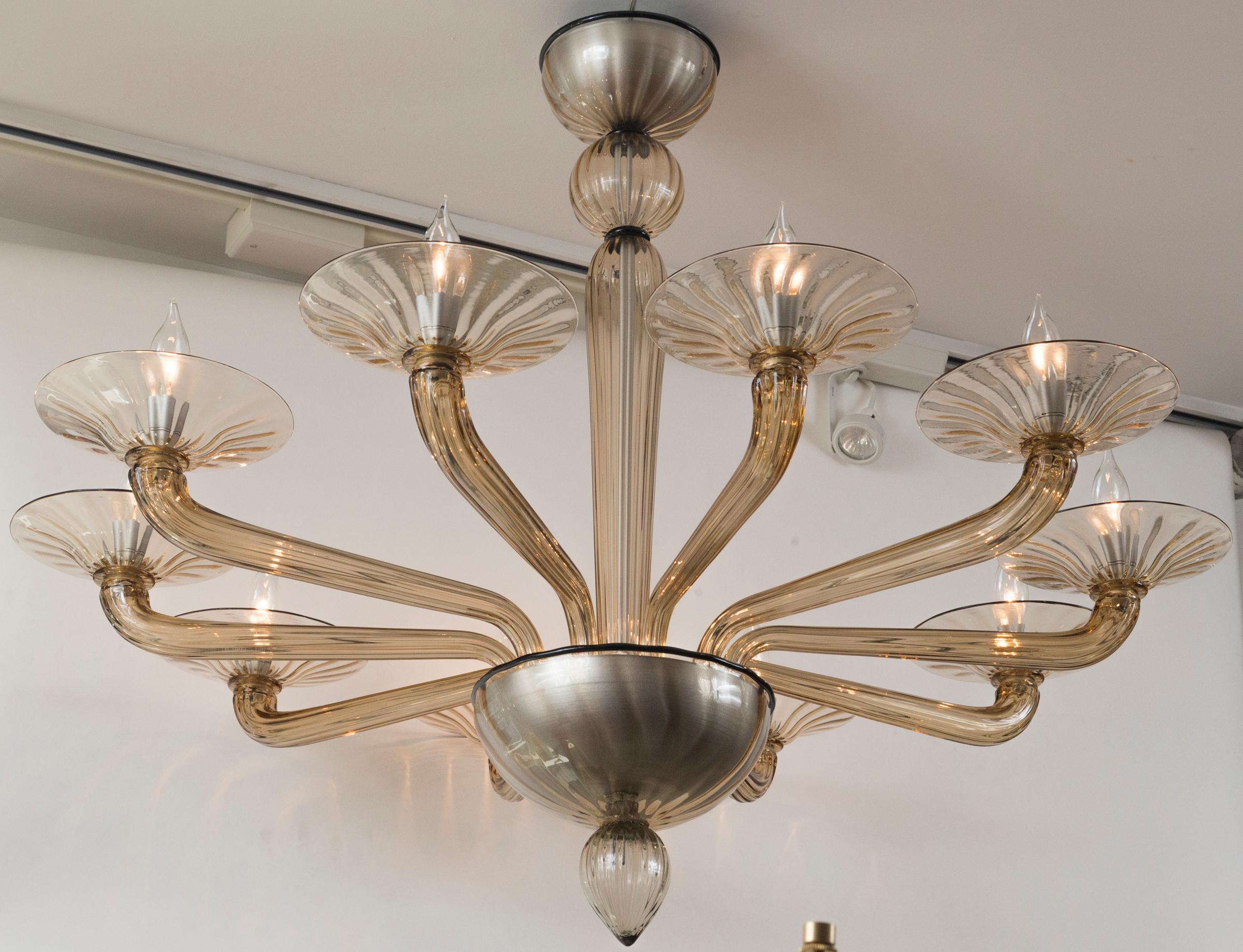 Uplight Chandelier With Center Downlight Smoke Blown Ten Arm Uplight Chandelier at 1stDibs
