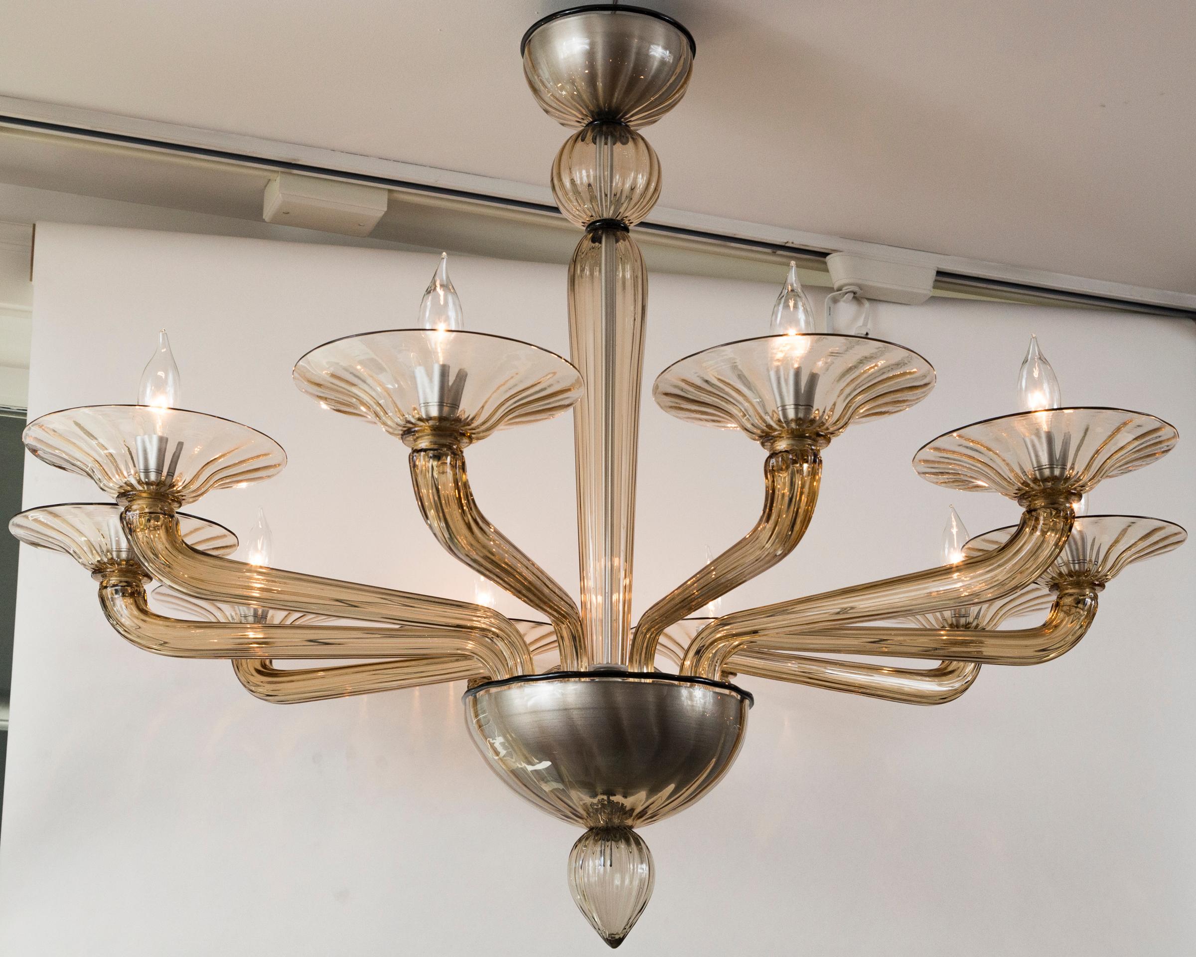 Modern Smoke Blown Ten Arm Uplight Chandelier