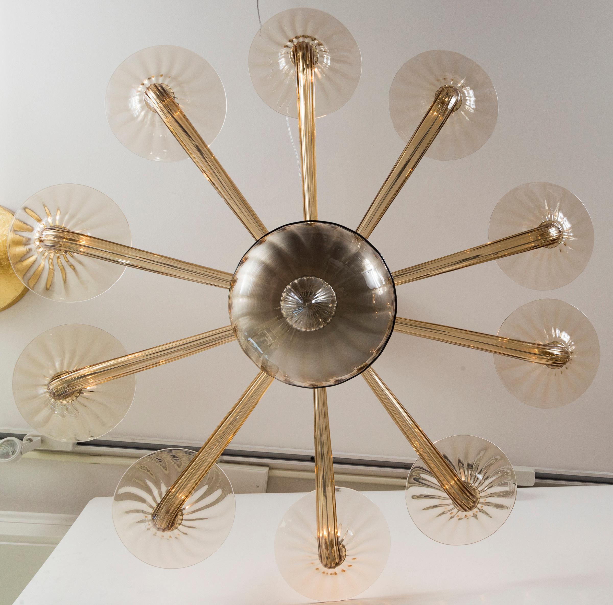 Italian Smoke Blown Ten Arm Uplight Chandelier
