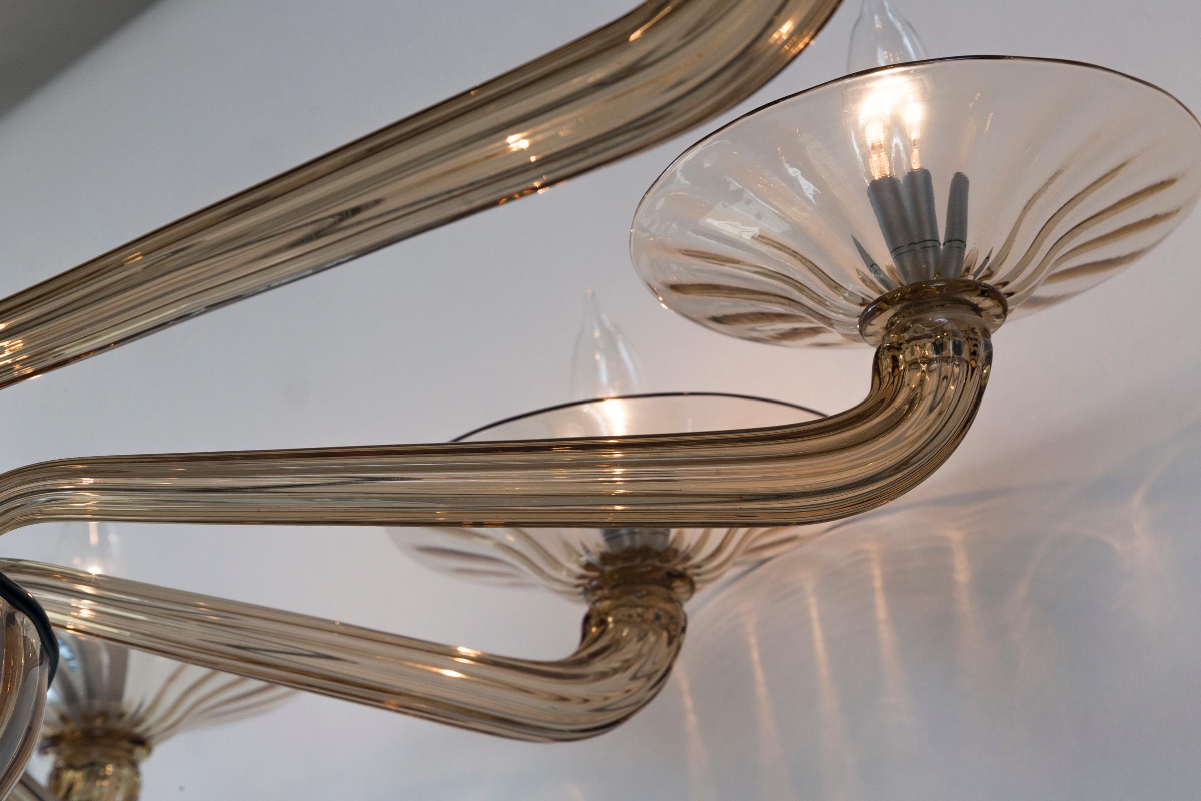 Contemporary Smoke Blown Ten Arm Uplight Chandelier