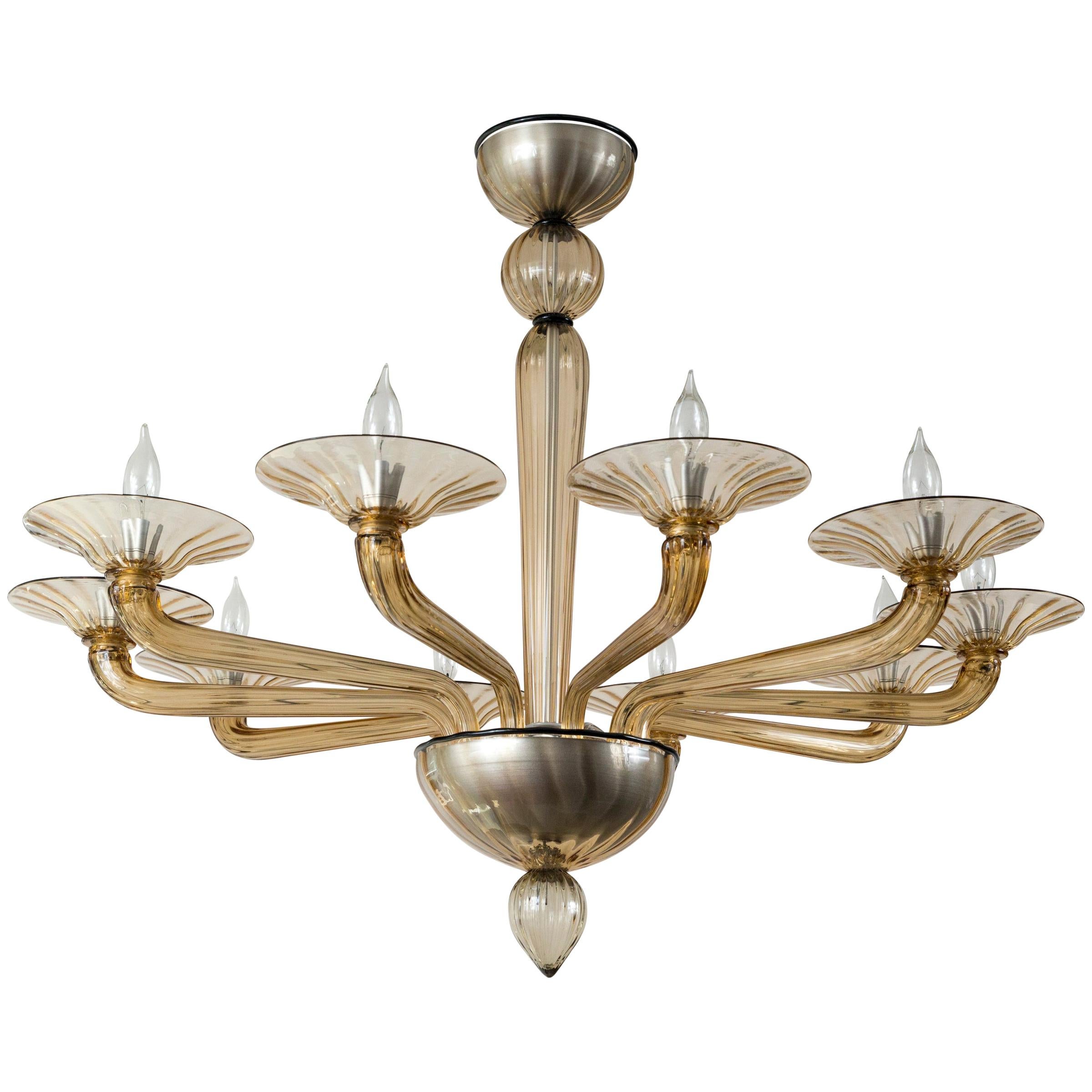Uplight Chandelier With Center Downlight Smoke Blown Ten Arm Uplight Chandelier at 1stDibs