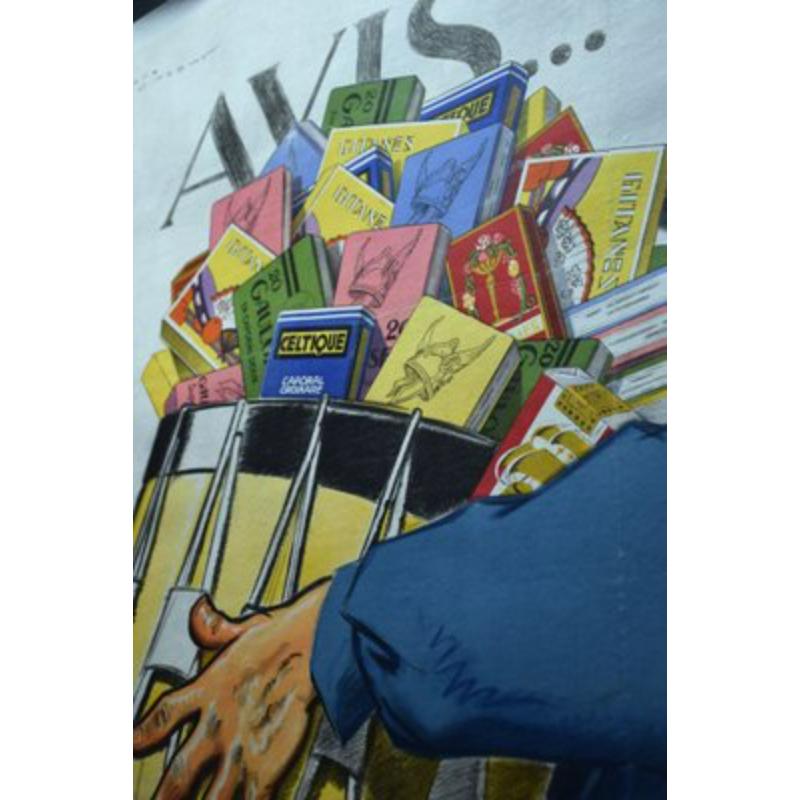 Smoke Cigarettes of the French Board Poster, 1935 (Moderne der Mitte des Jahrhunderts) im Angebot