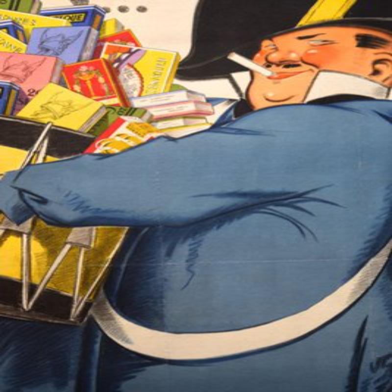 Smoke Cigarettes of the French Board Poster, 1935 im Zustand „Hervorragend“ im Angebot in Andrézieux-Bouthéon, FR