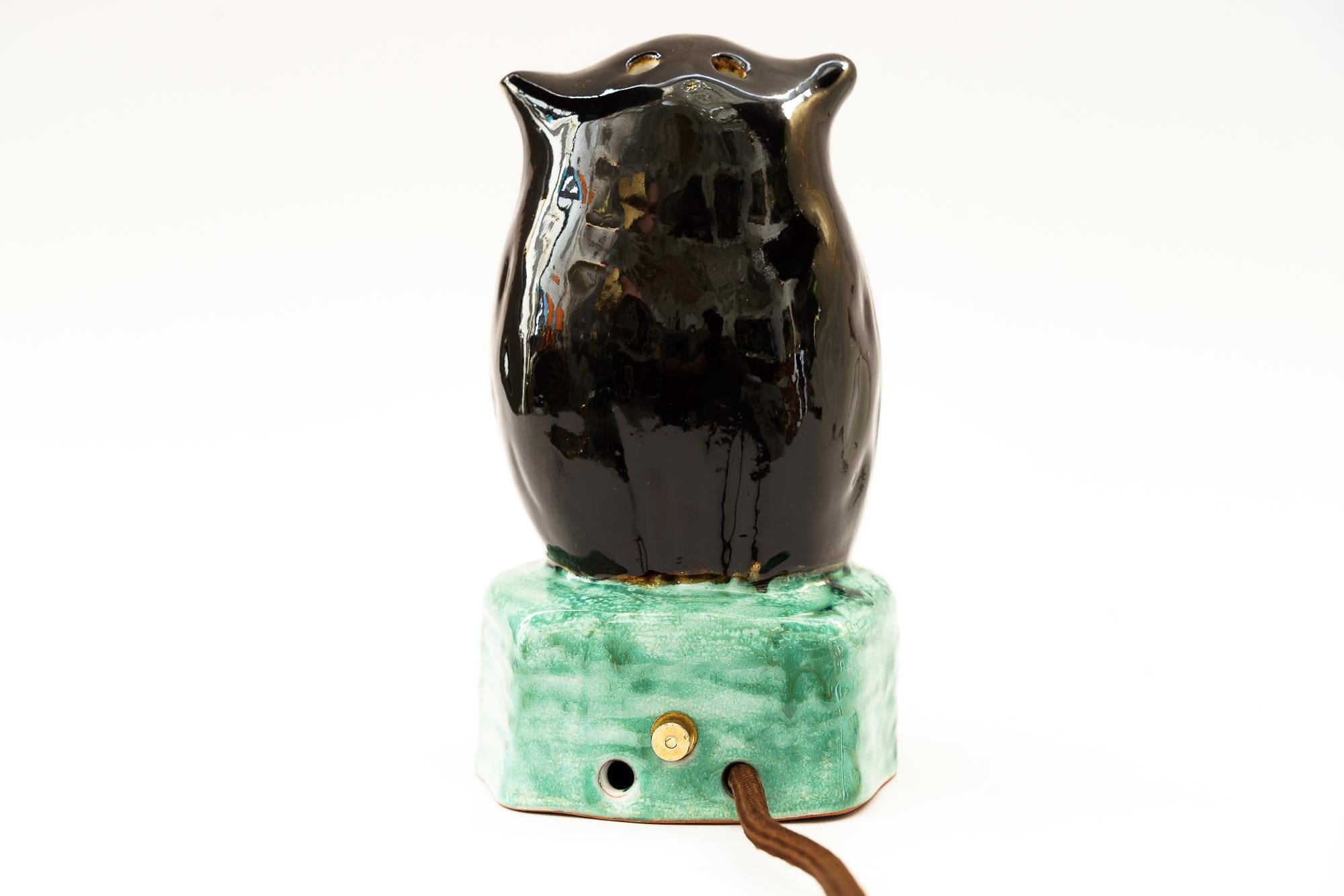 German Smoke distorter owl gmundner ceramic around 1950s For Sale