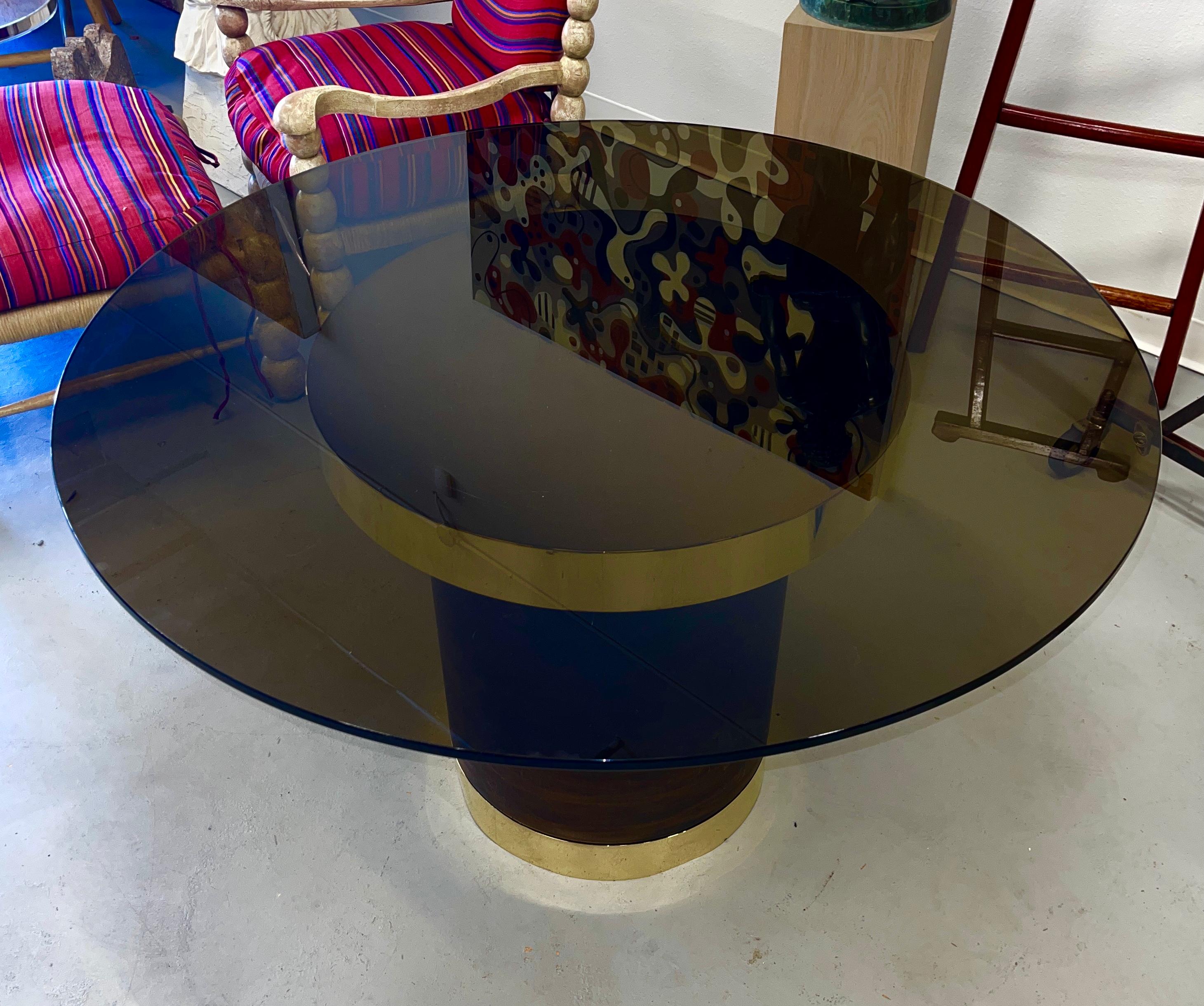 American Smoke Glass and Brass Dining Table