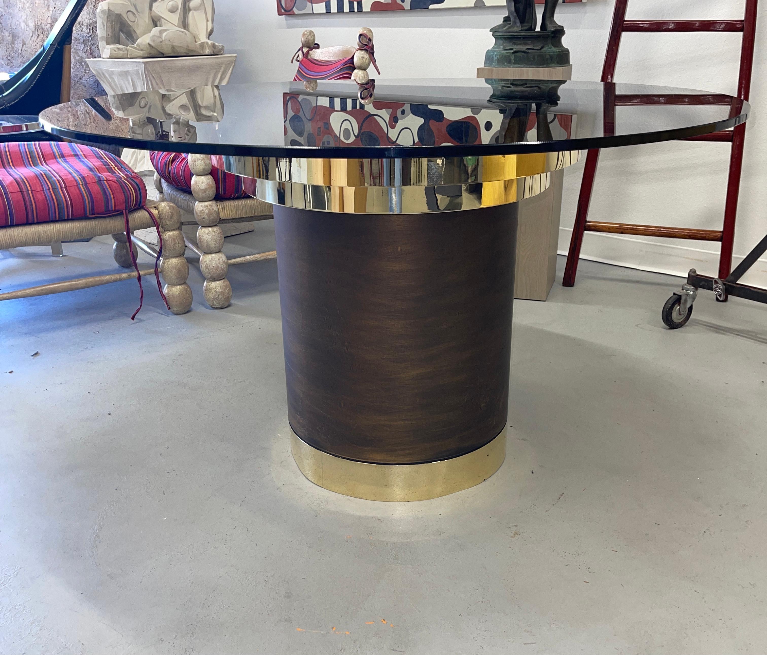 Smoke Glass and Brass Dining Table In Good Condition In Palm Springs, CA