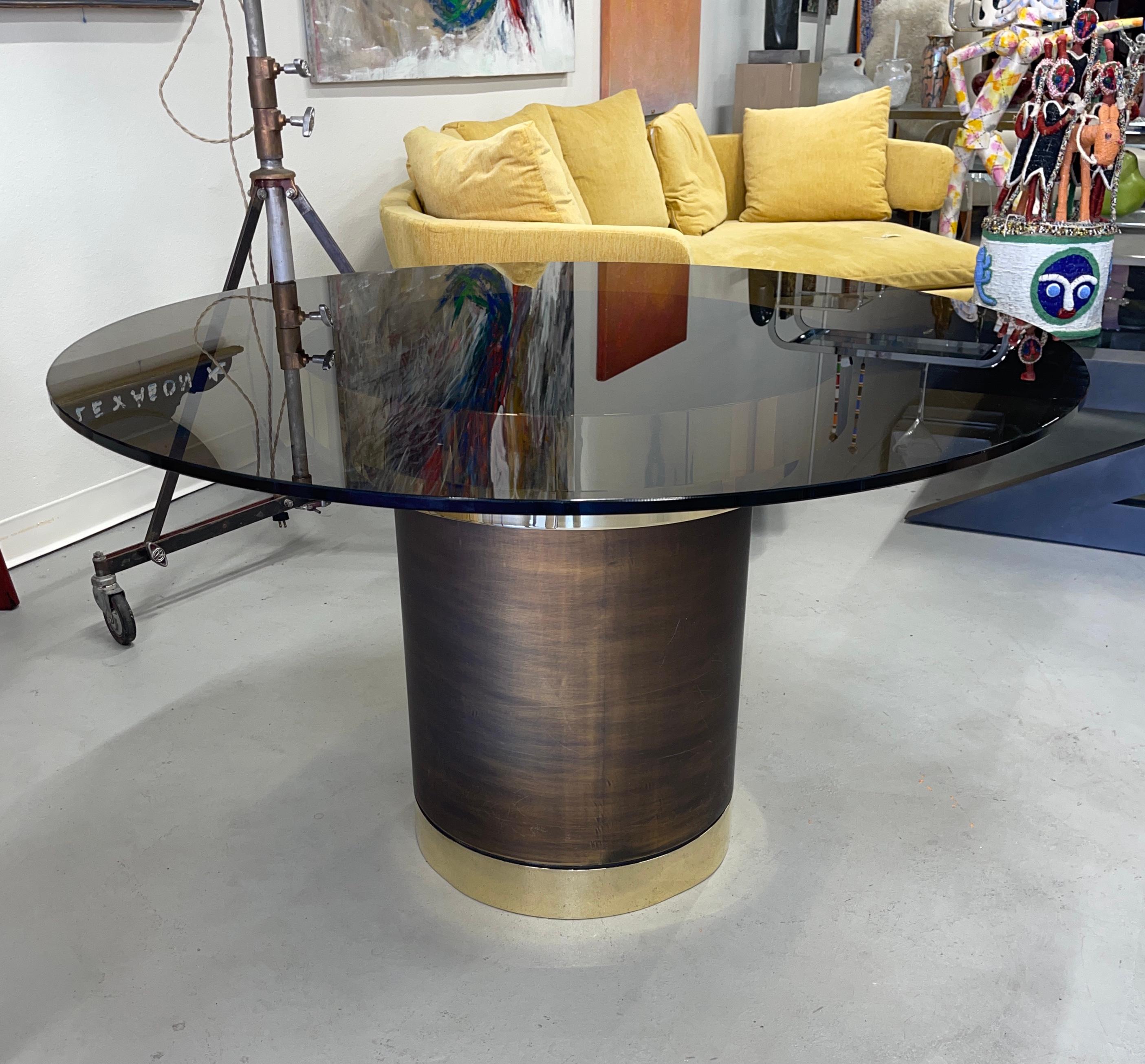 20th Century Smoke Glass and Brass Dining Table