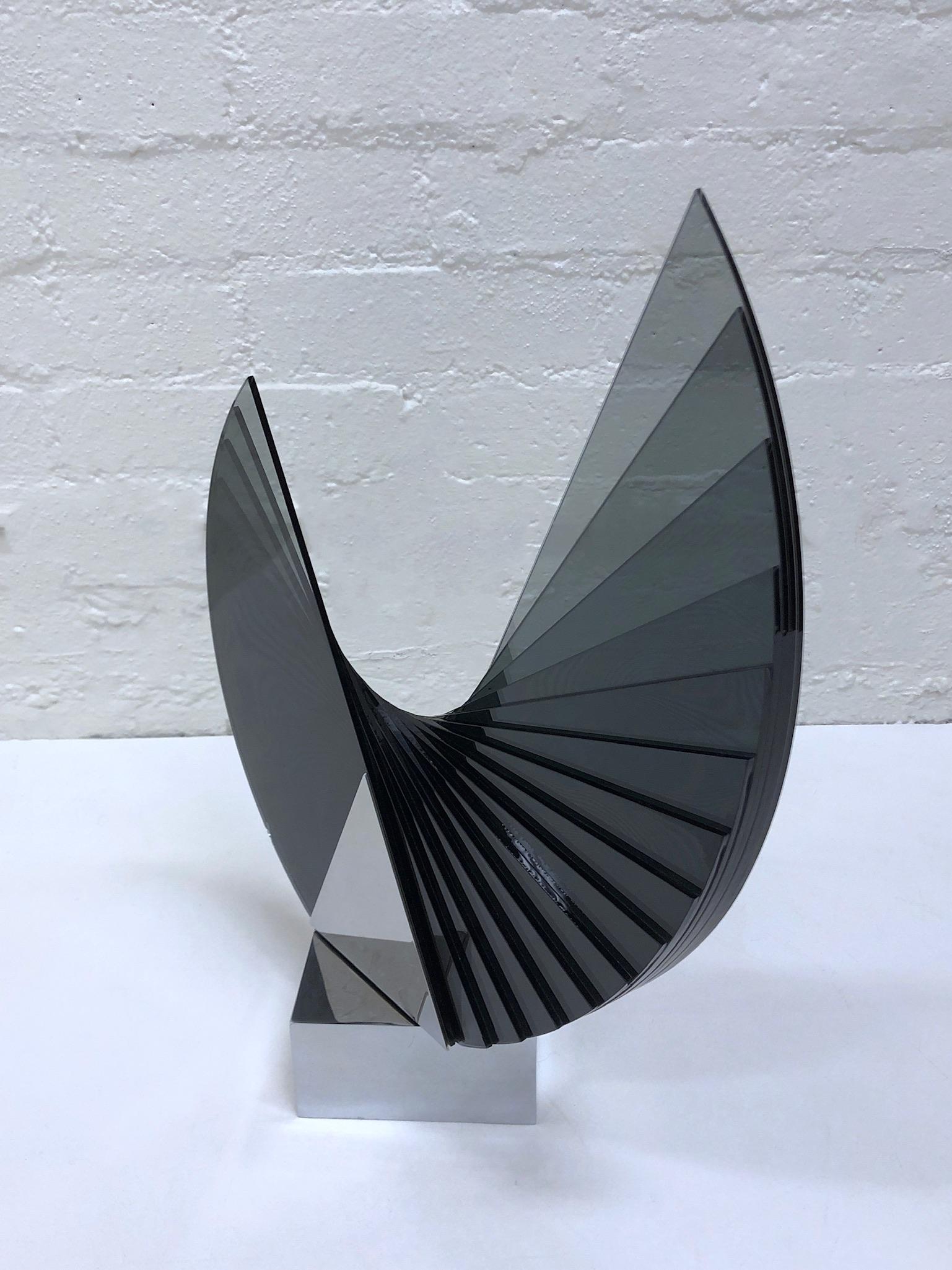 Polished Smoke Glass and Chrome Sculpture by Runstadler Studios For Sale