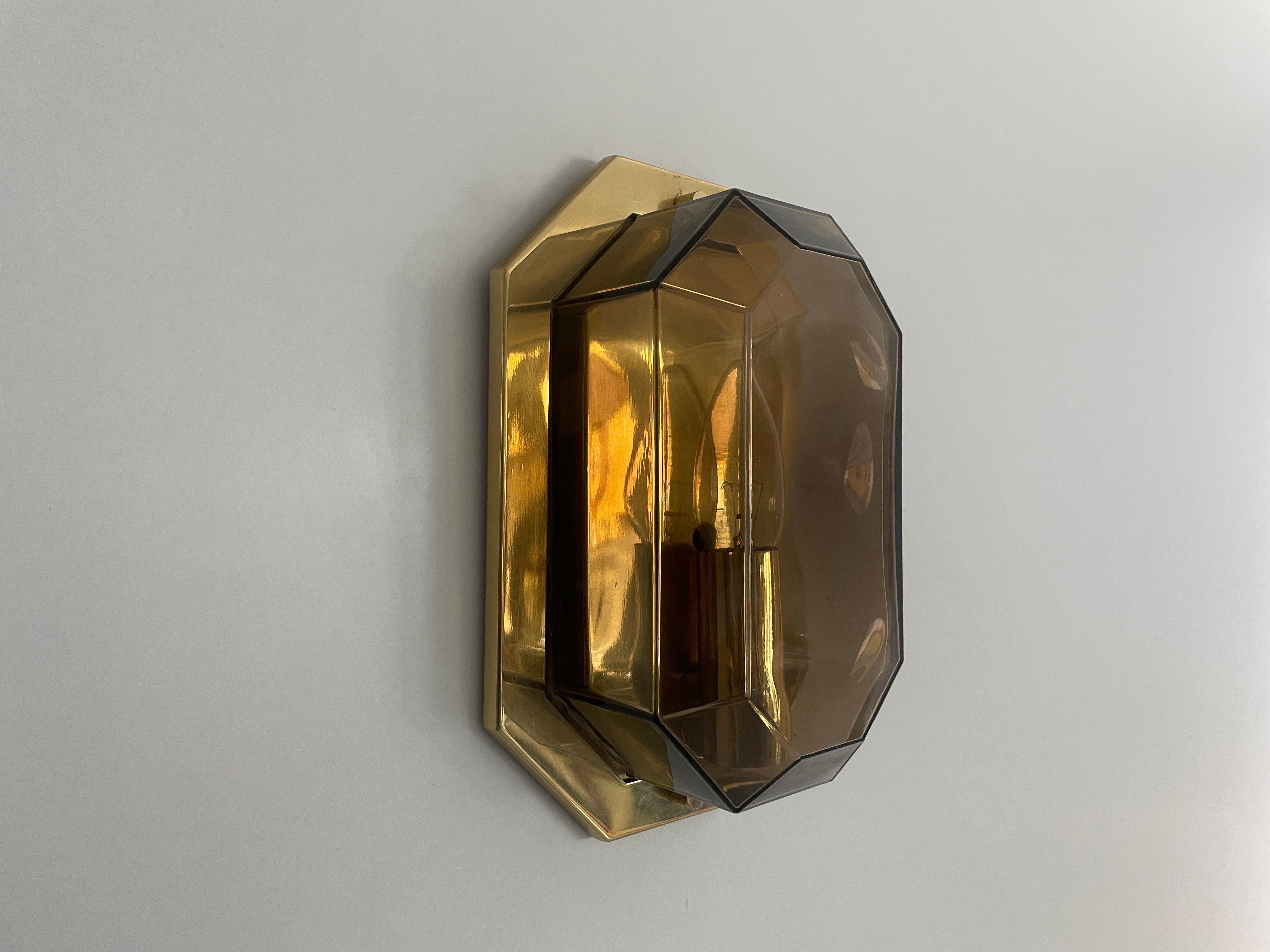 Juego de 3 apliques de cristal ahumado y latón de Limburg, años 60, Alemania en venta 4